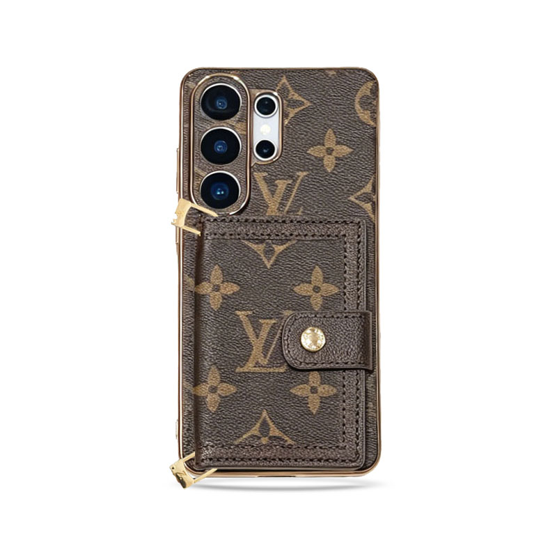 Leather Samsung Monogram Phone Case With Card Holder And Strap-DJB2509015