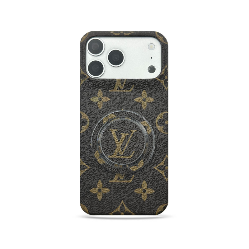 Premium Leather Monogram iPhone Case With Magnetic Stand Big Printing For iPhone 17 Series-GELV080