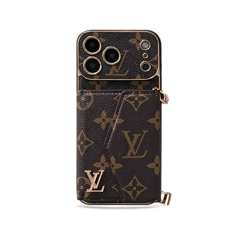 Leather Monogram iPhone Case With Card Holder And Strap For iPhone 17 Series-GELV002