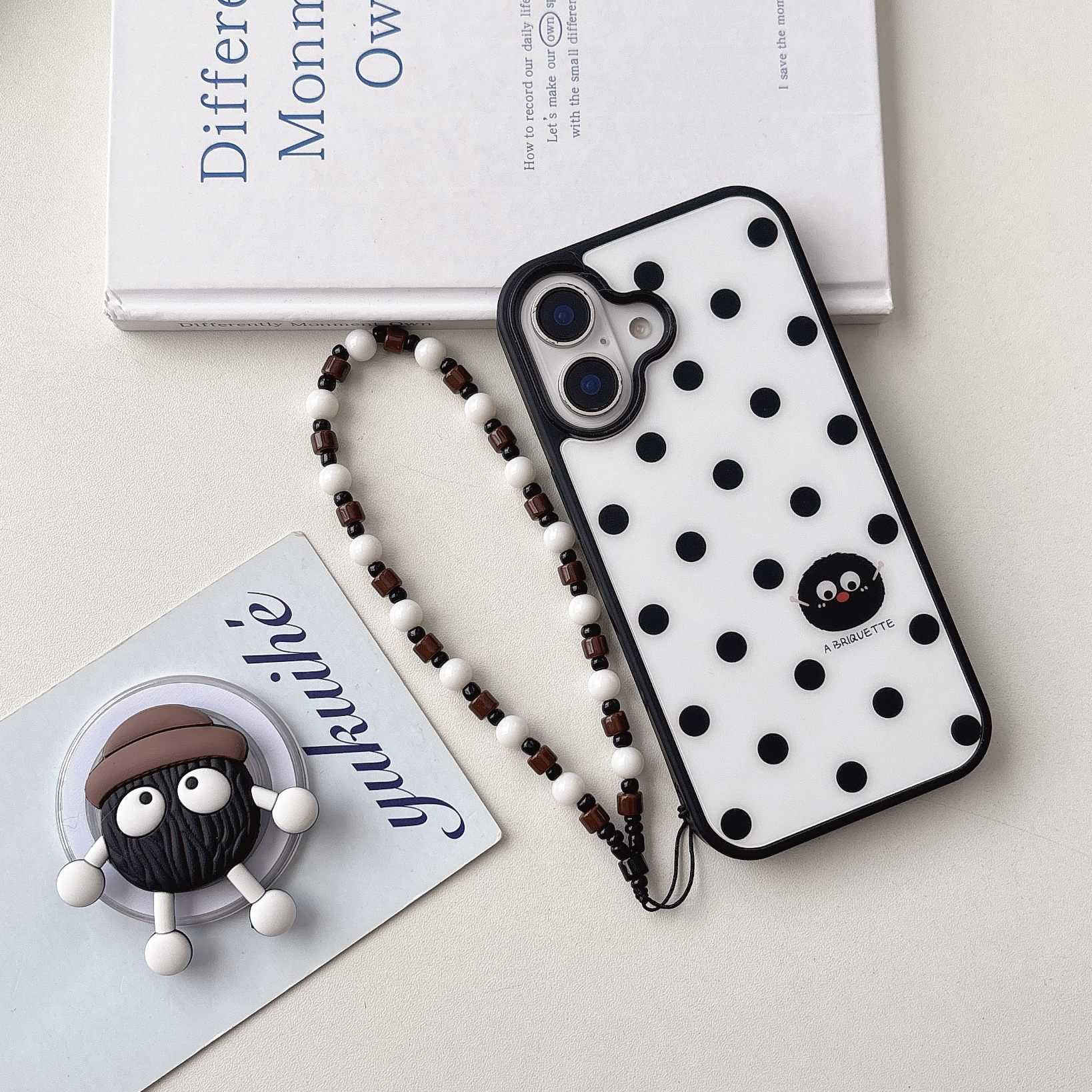 Black Dotted Phone Case with Holder & Strap MagSafe-Compatible  For iPhone 17/16/15/14/13 Series – CF250006