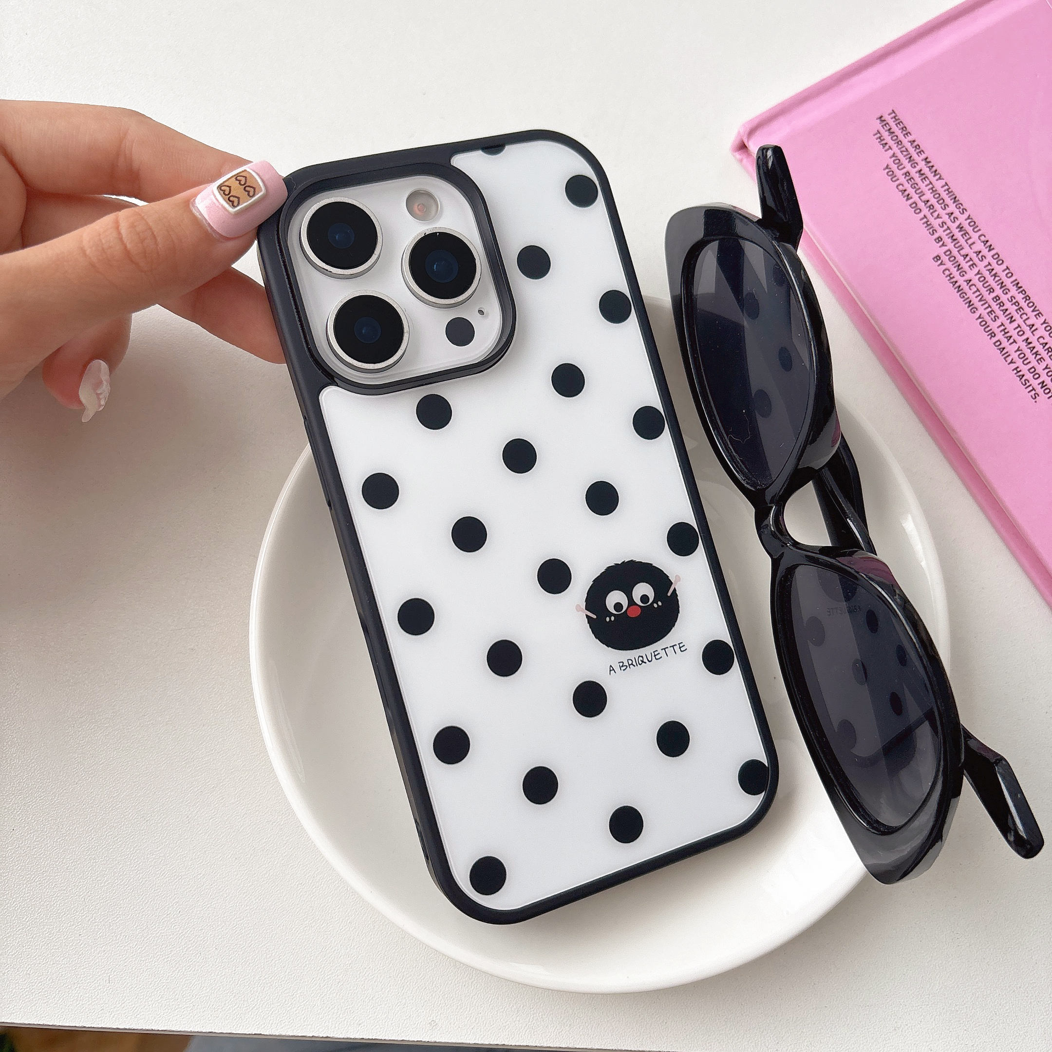 Black Dotted Phone Case with Holder & Strap MagSafe-Compatible  For iPhone 17/16/15/14/13 Series – CF250006