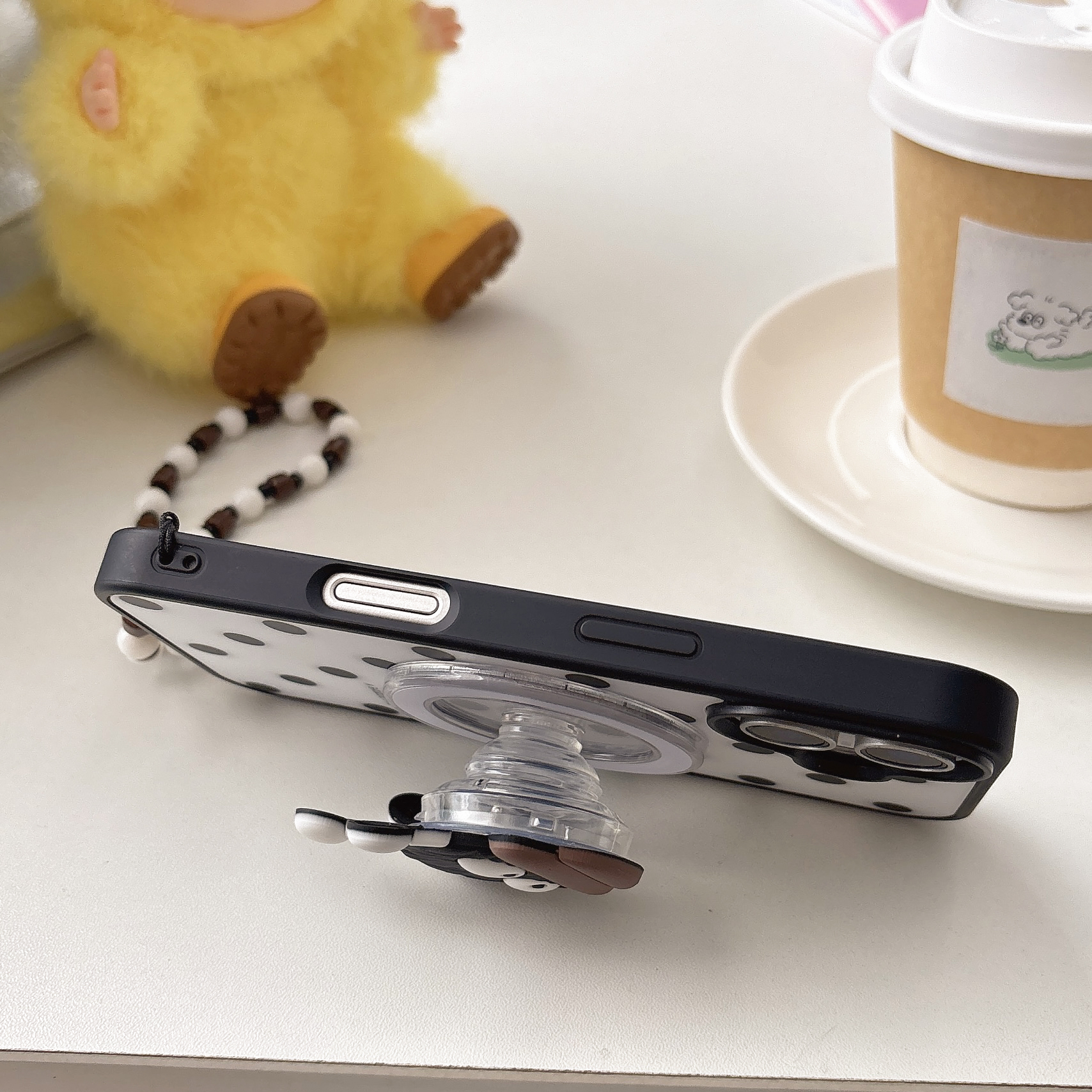 Black Dotted Phone Case with Holder & Strap MagSafe-Compatible  For iPhone 17/16/15/14/13 Series – CF250006