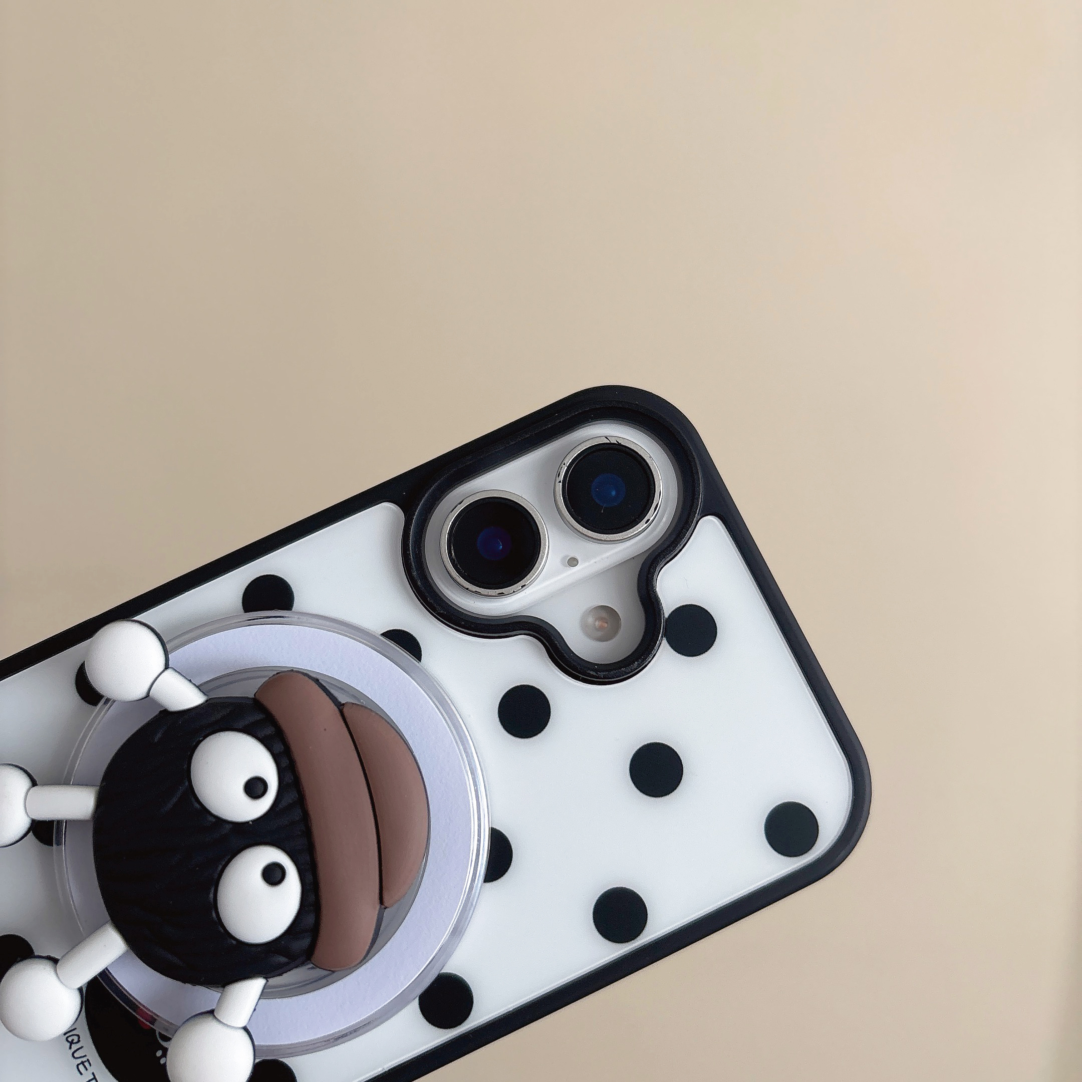 Black Dotted Phone Case with Holder & Strap MagSafe-Compatible  For iPhone 17/16/15/14/13 Series – CF250006