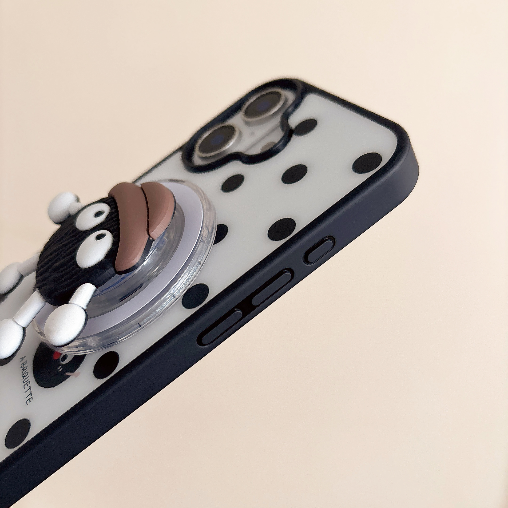 Black Dotted Phone Case with Holder & Strap MagSafe-Compatible  For iPhone 17/16/15/14/13 Series – CF250006