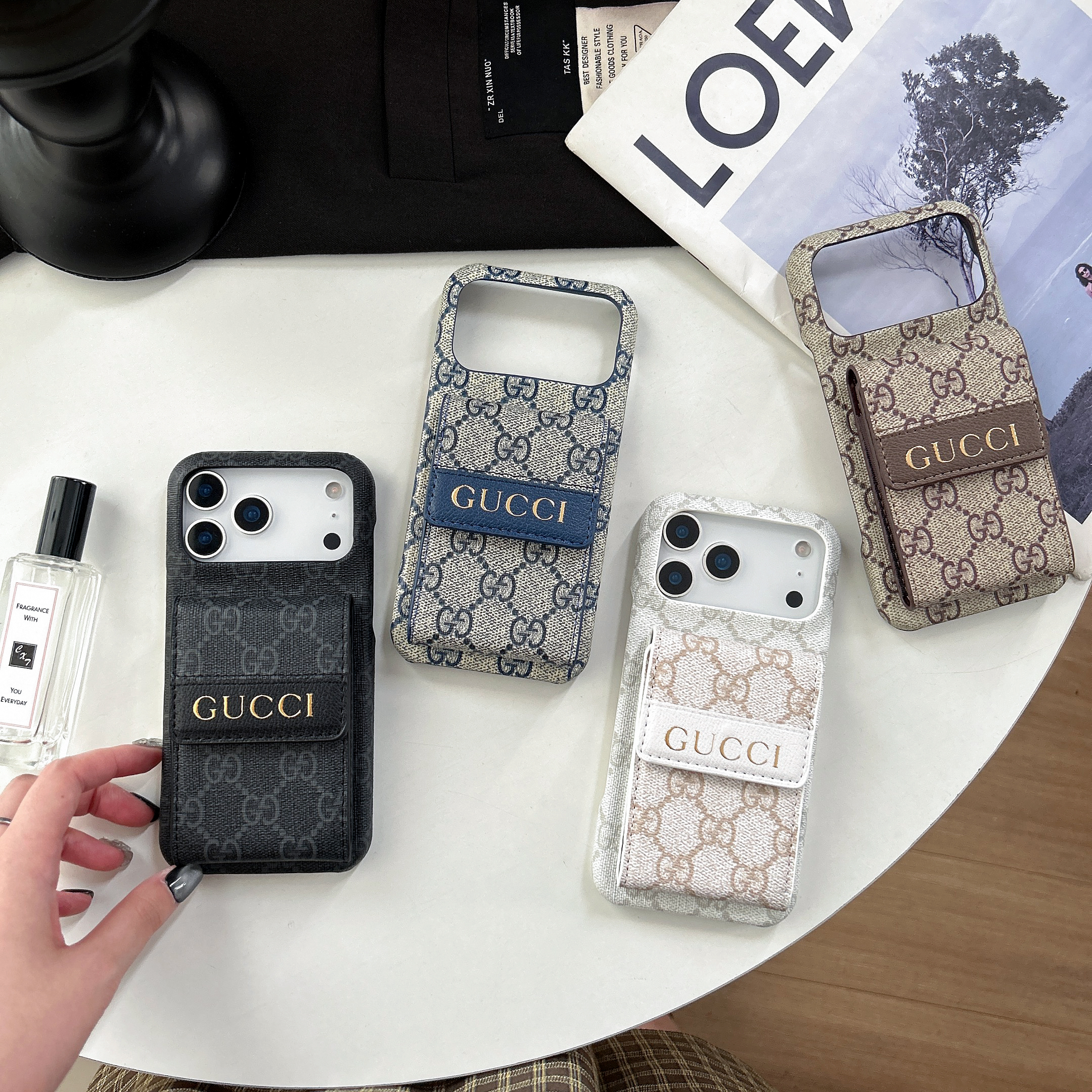 Elegant  GG iPhone Case With Card Holder For iPhone 17 Series-GEGG159