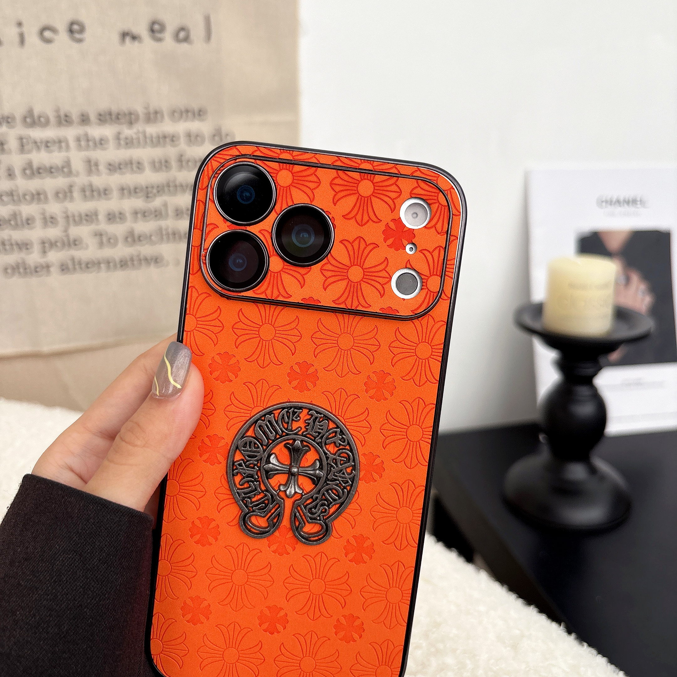 Leather CHS iPhone Case Orange For iPhone 17/16/15/14-VECHS011