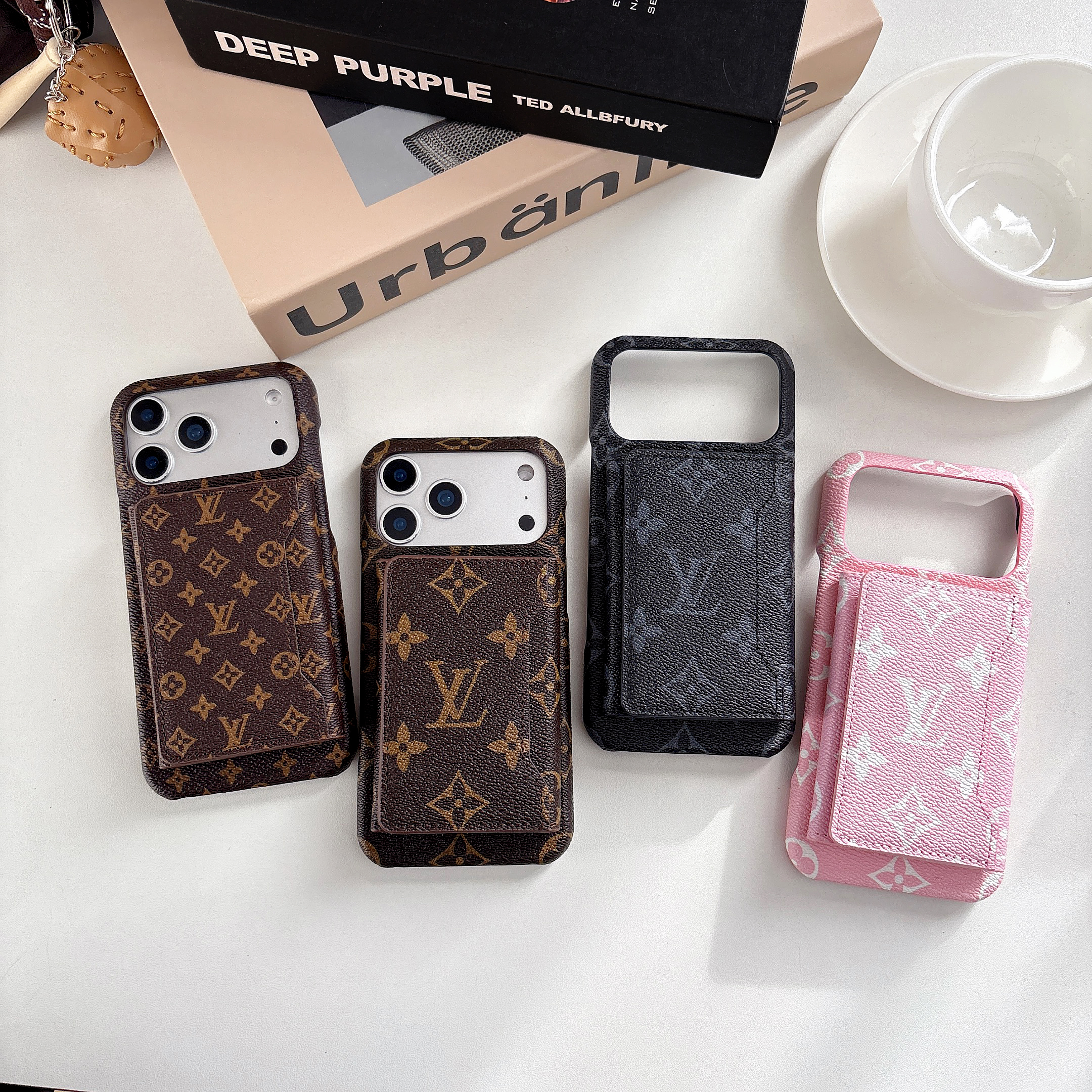 Leather Monogram iPhone Case With Wallet For iPhone 17 Series-GELV154