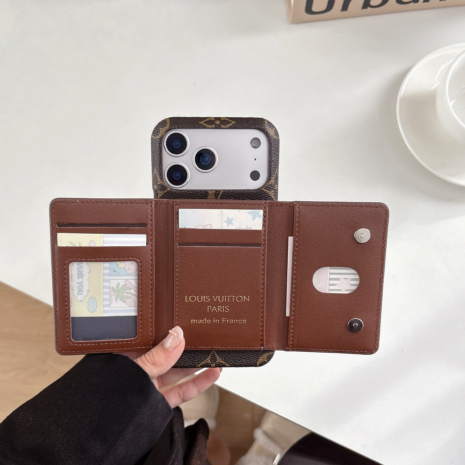 Leather Monogram iPhone Case With Wallet For iPhone 17 Series-GELV154