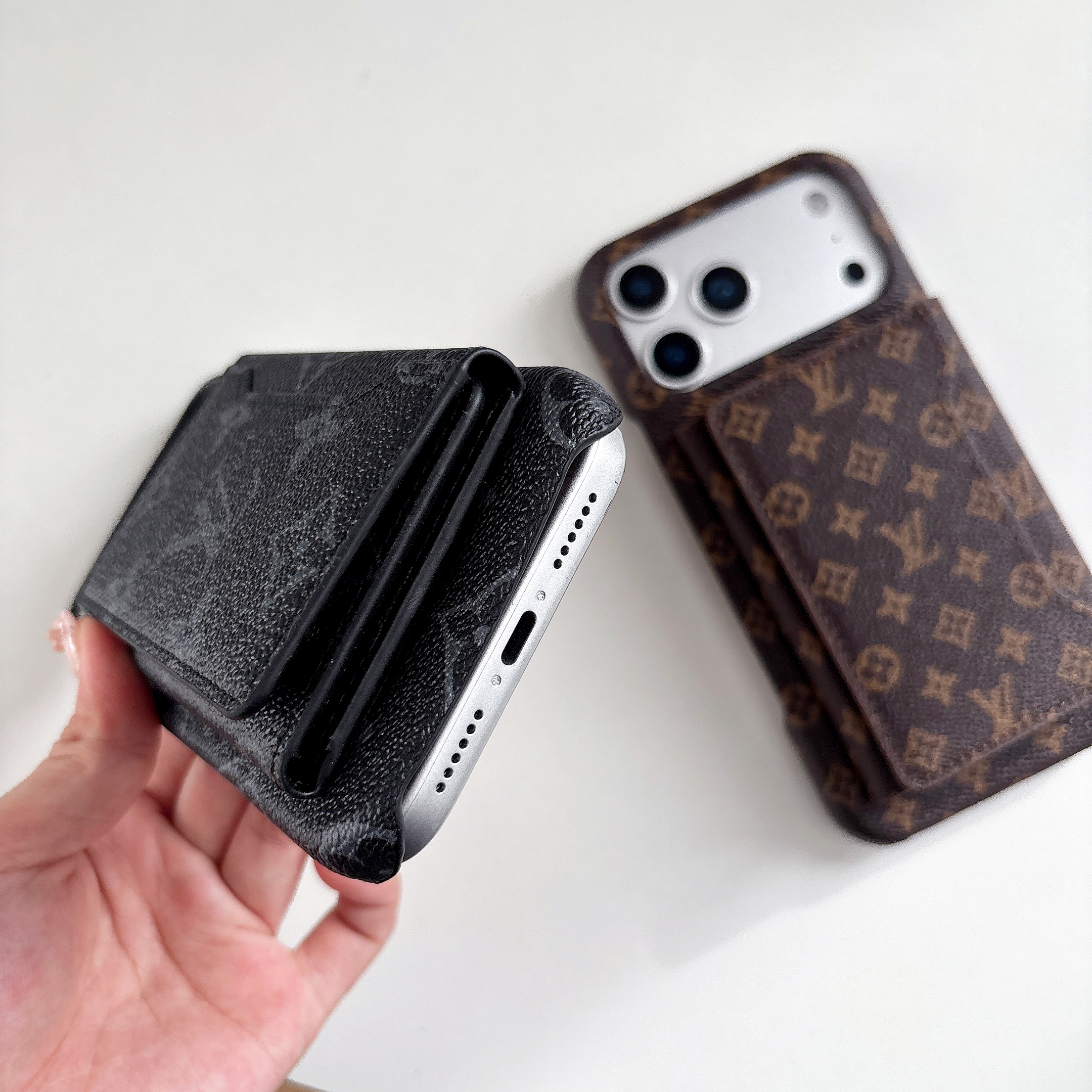 Leather Monogram iPhone Case With Wallet For iPhone 17 Series-GELV154