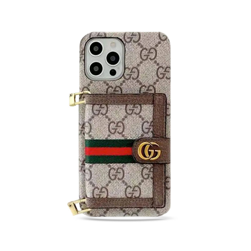 GG iPhone Case With Wallet And Crossbody Strap Brown -XK240330-GTOCASE