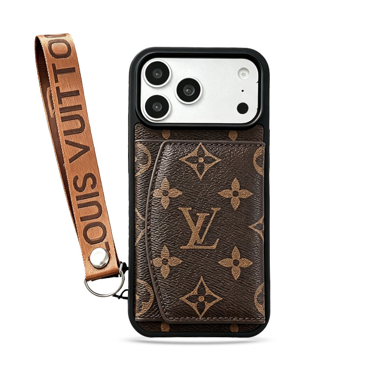 LV iPhone Case for iPhone 17 / 16 / 15 Pro Max – Flip Wallet Case with Strap
