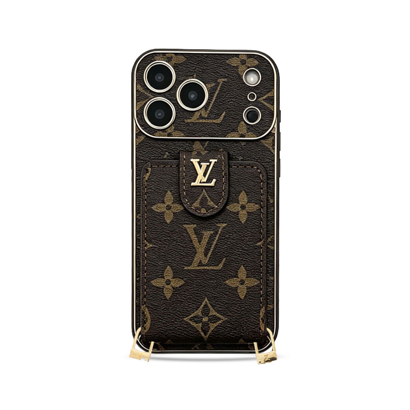 LV iPhone Case for iPhone 17 / 16 / 15 Pro Max – Flip Wallet Case with Strap