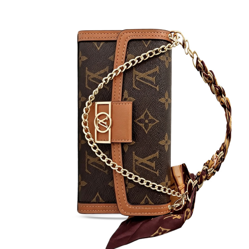 High-quality Leather Monogram iPhone Case With Flip Wallet And Crossbody Chain-GELV218