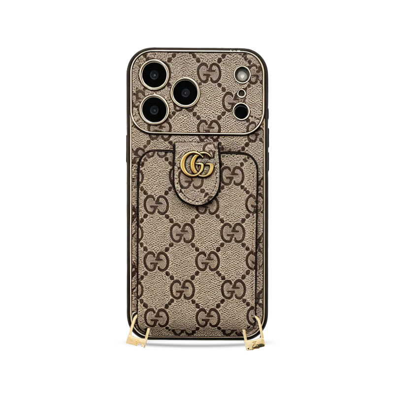 LV iPhone Case for iPhone 17 / 16 / 15 Pro Max – Flip Wallet Case with Strap