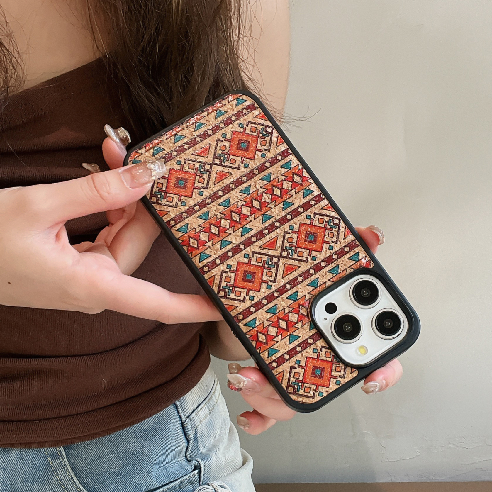 Magnetic Wooden Retro Print Phone Case For iPhone Red (Compatible with Magsafe）-FGW241837