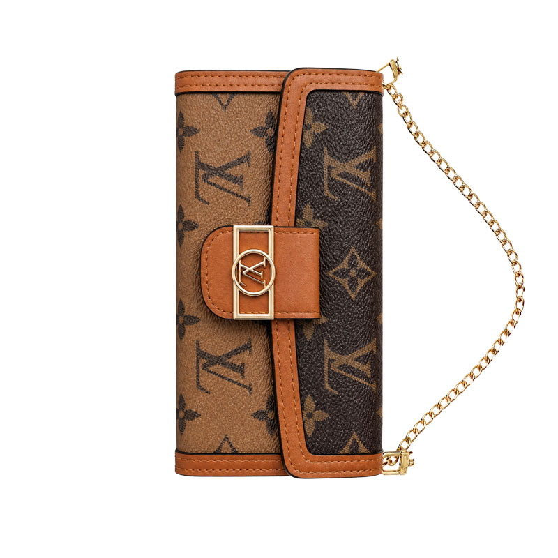 LV iPhone Case for iPhone 17 / 16 / 15 Pro Max – Flip Wallet Case with Strap