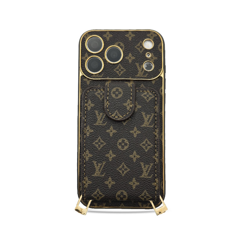Refined Leather Monogram iPhone Case With Wallet And Crossbody Strap For iPhone 17 Series-GELV150