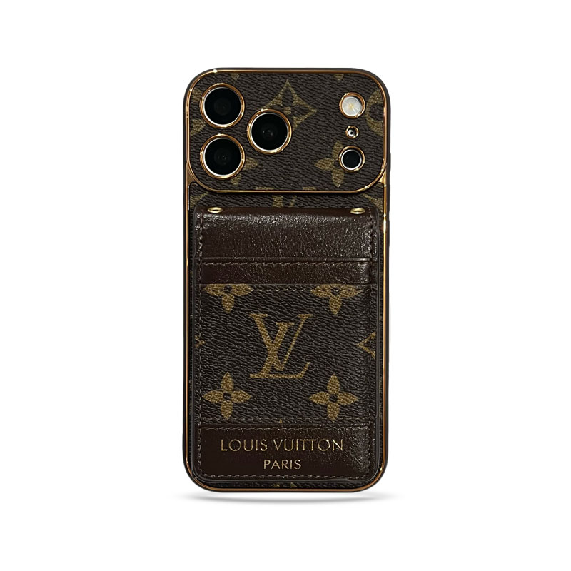 Elegant Leather Monogram iPhone Case With Card Holder For iPhone 17 Series-GELV230