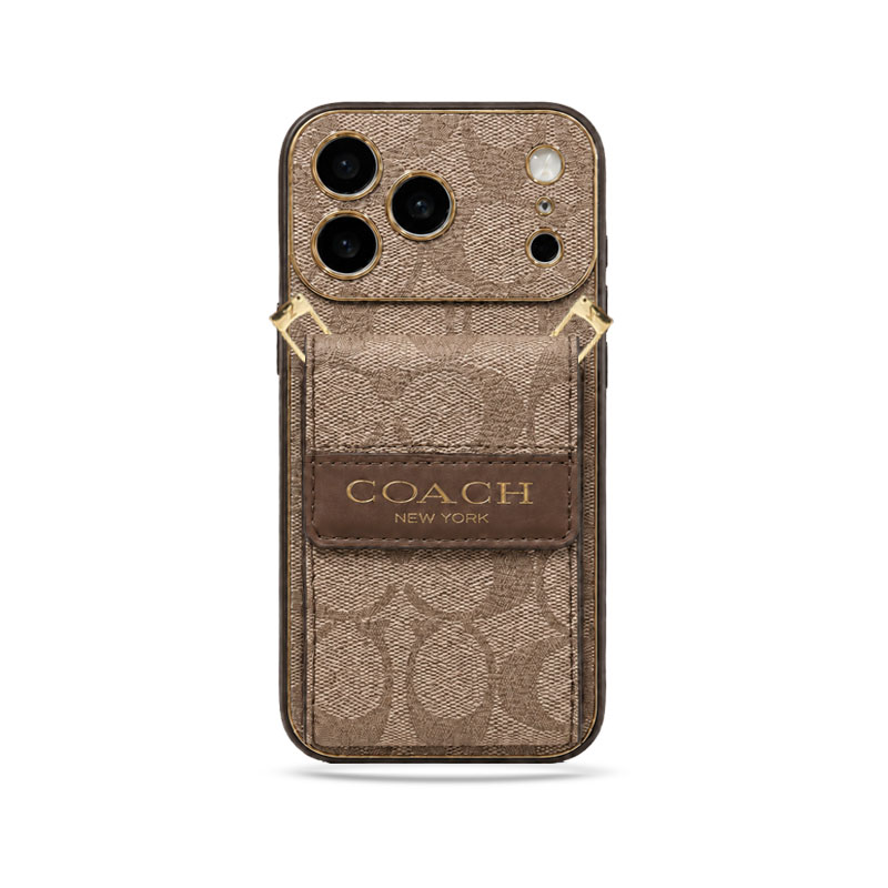 High-quality Leather CH iPhone Case With  Card Holder And Crossbody Strap For iPhone 17 Series-GECH233