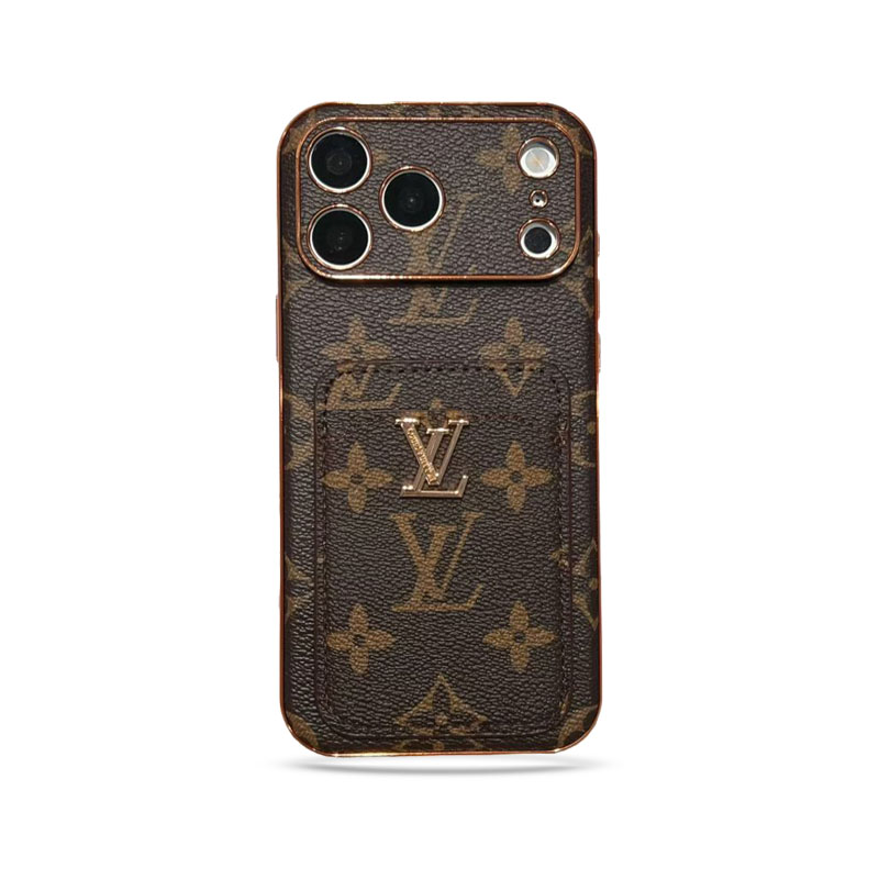 Elegant Leather Monogram iPhone Case With Card Holder For iPhone 17 Series-GELV234