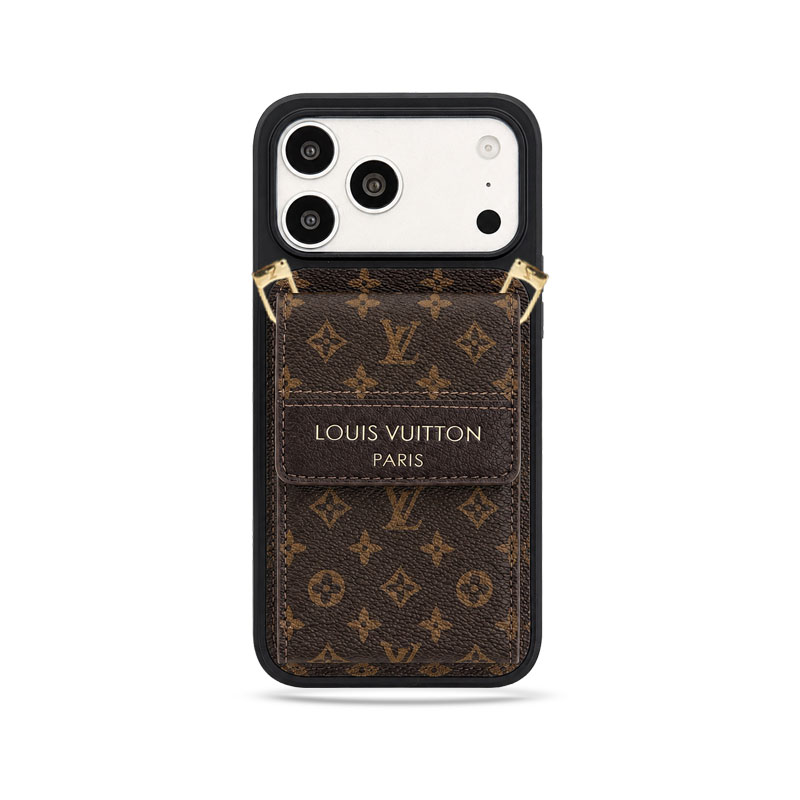 Elegant Leather Monogram iPhone Case With Card Holder And Crossbody Strap For iPhone 17 Series-GELV240