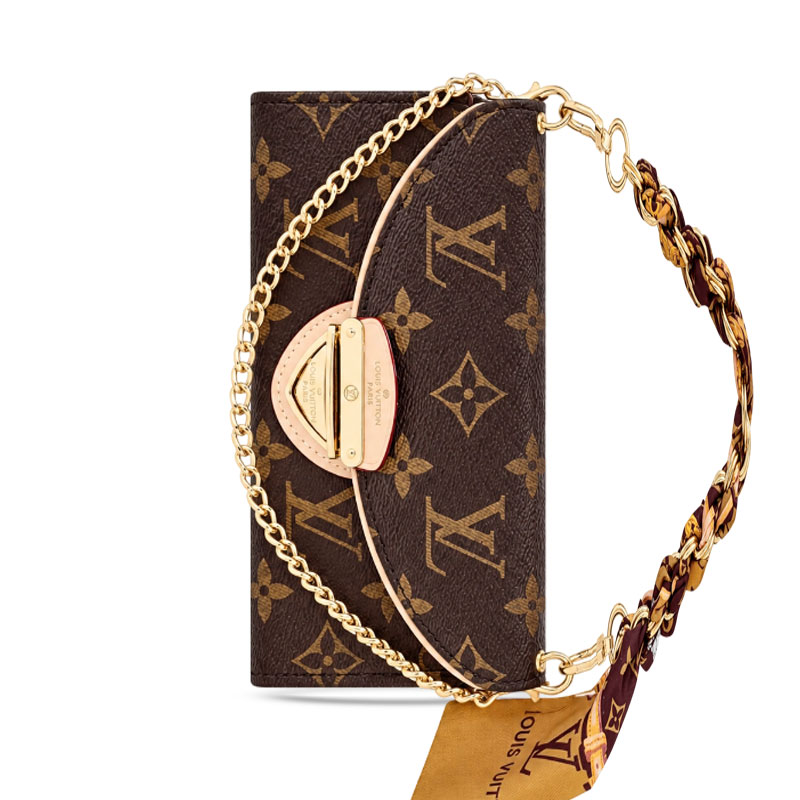 Leather Monogram iPhone Case With Flip Wallet And Crossbody Strap-GELV248