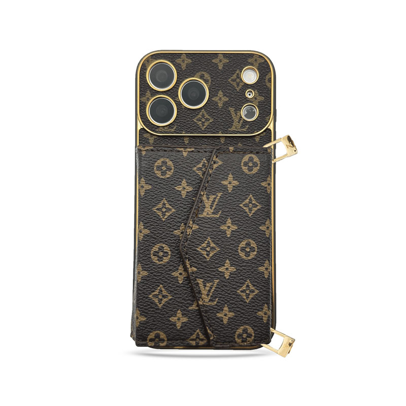 LV iPhone Case for iPhone 17 / 16 / 15 Pro Max – Flip Wallet Case with Strap