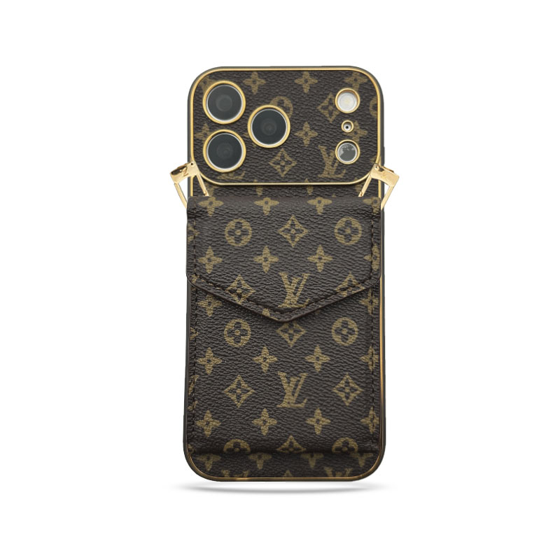 Luxury leather Monogram iPhone Case With Wallet And Crossbody Strap For iPhone 17 Series-GELV152