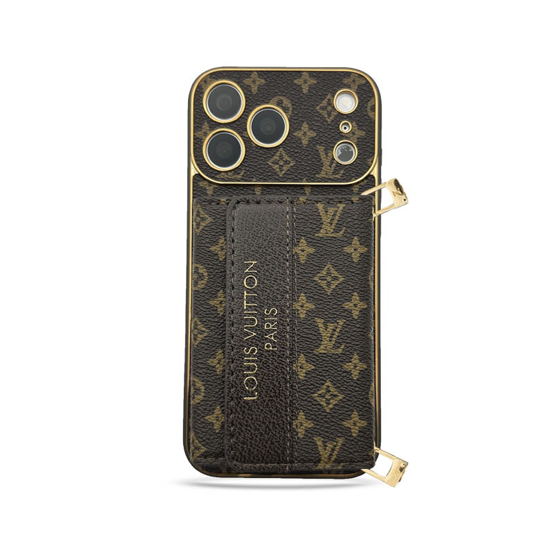 High-quality Leather Monogram iPhone Case With Wallet And Crossbody Strap For iPhone 17 Series-GELV153
