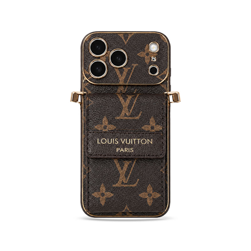 Leather  Monogram iPhone Case With Wallet And Crossbody Strap For iPhone 17 Series-GELV166