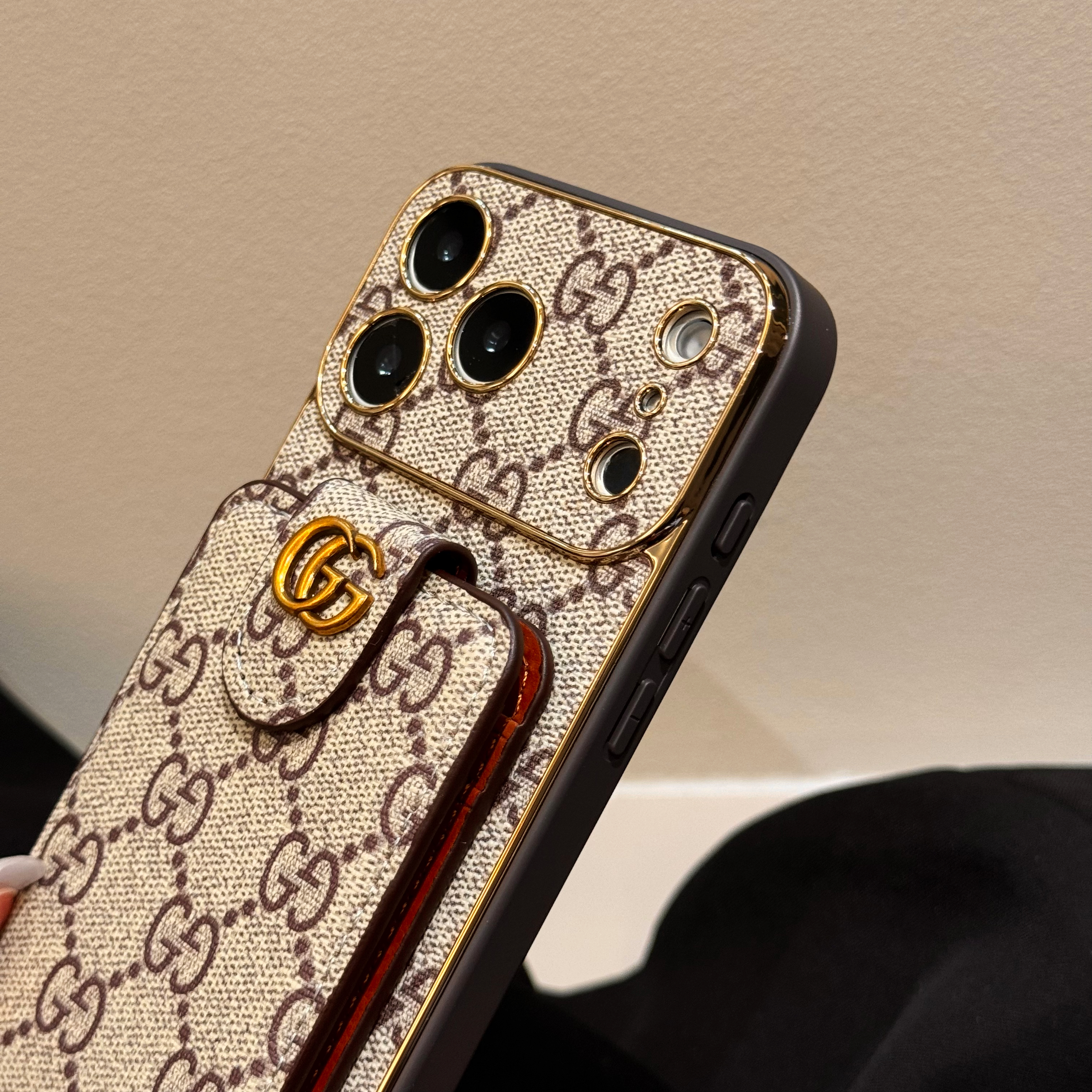 Classic  Leather GG iPhone Case With Card Wallet And Strap For iPhone 17 Series-GEGG160