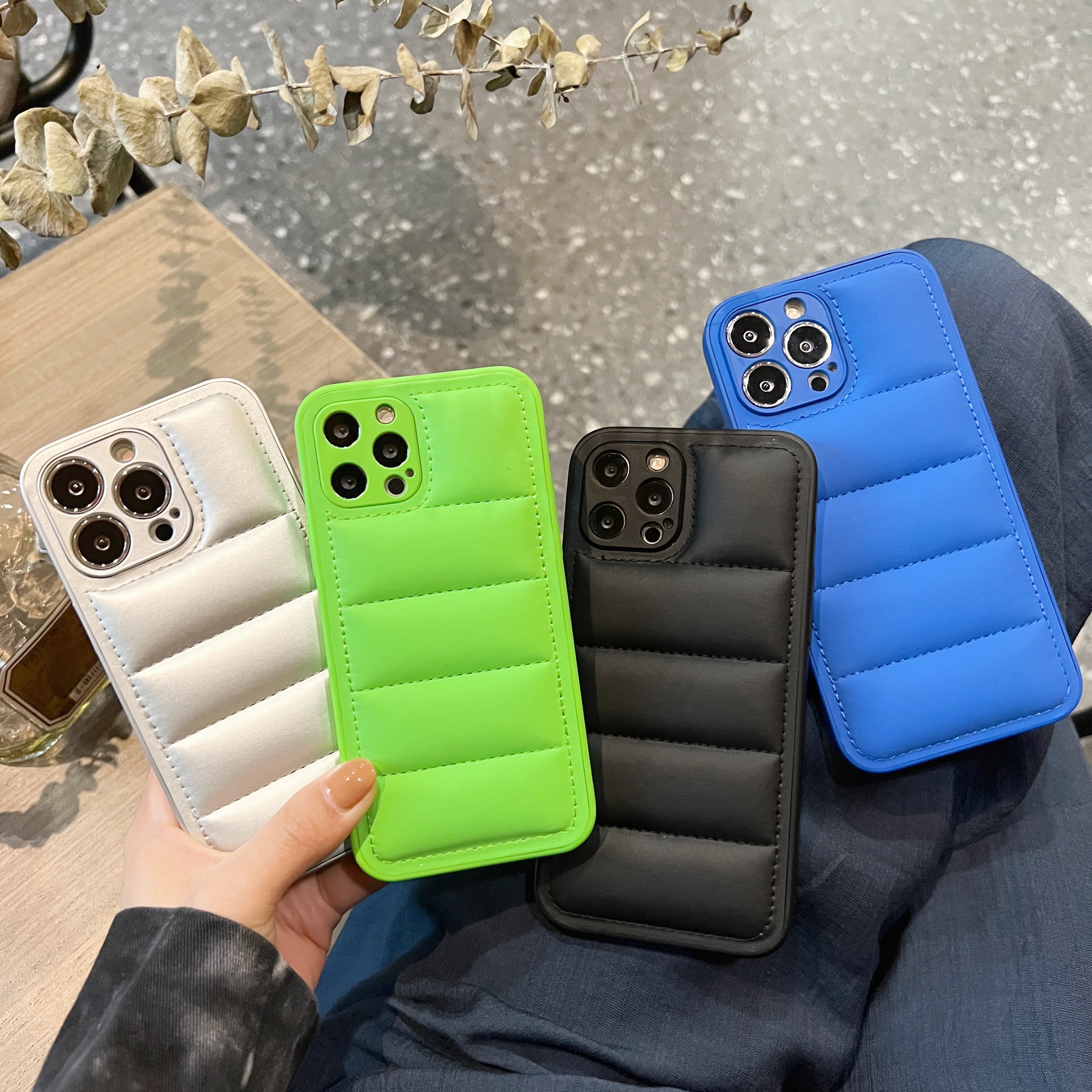 Leather Puffer Phone Case For iPhone Blue-YHK251709