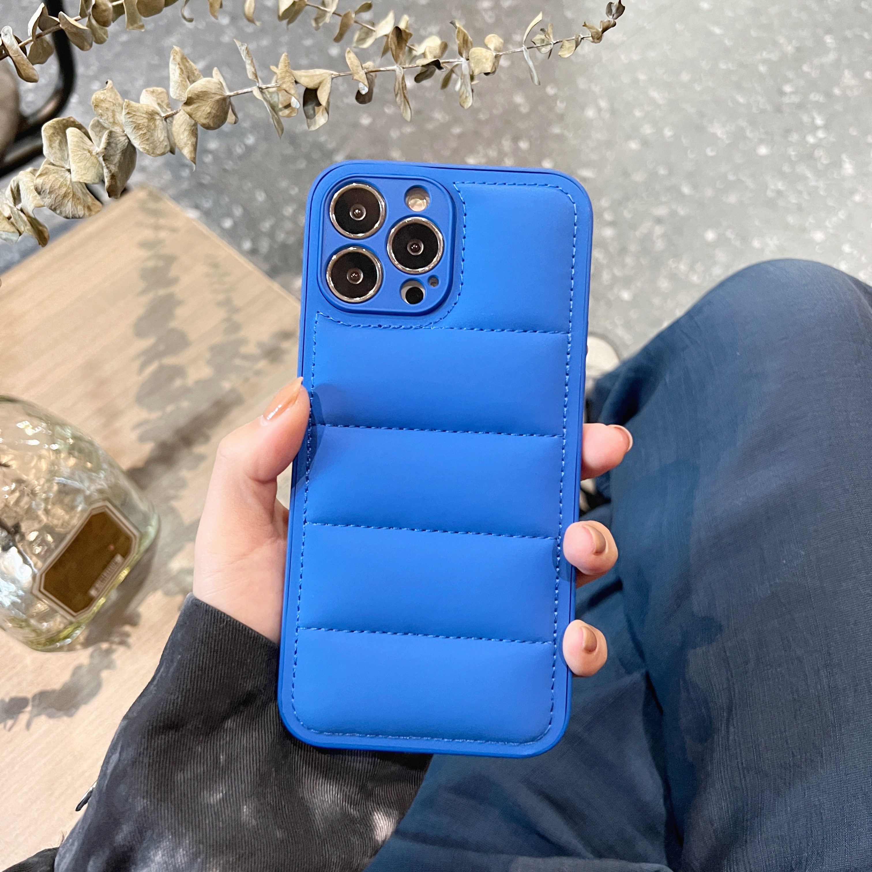 Leather Puffer Phone Case For iPhone Blue-YHK251709