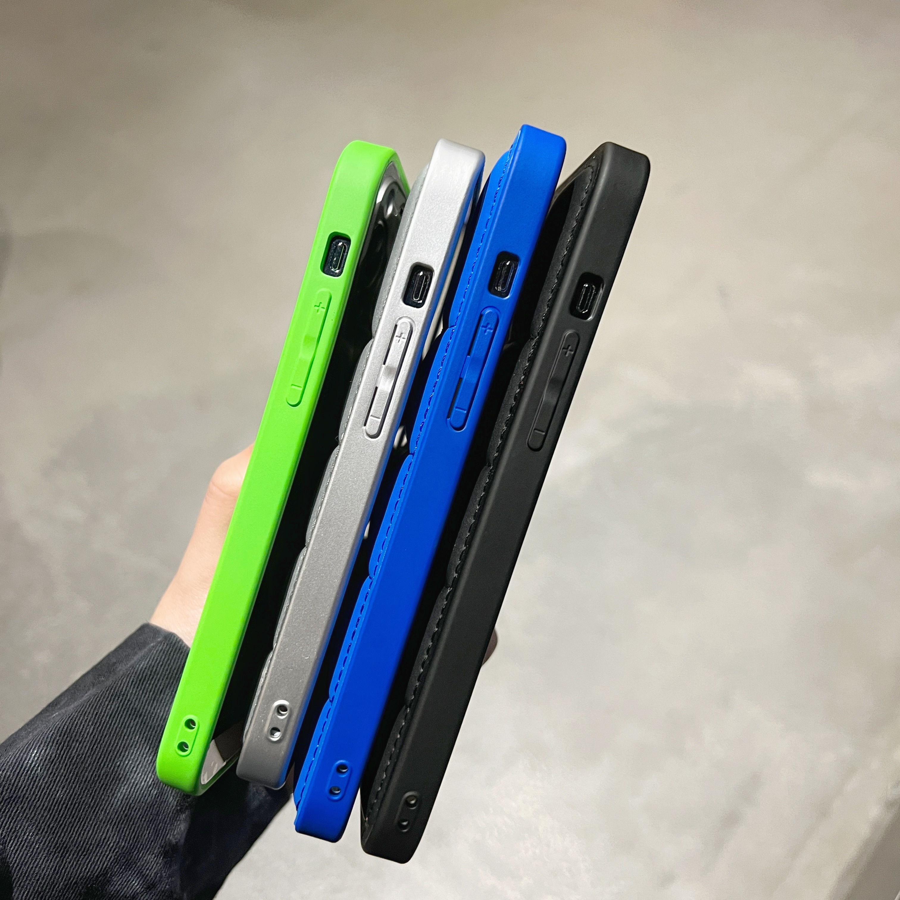 Leather Puffer Phone Case For iPhone Blue-YHK251709