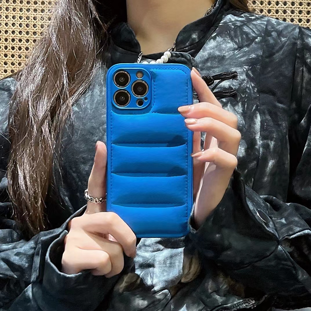 Leather Puffer Phone Case For iPhone Blue-YHK251709
