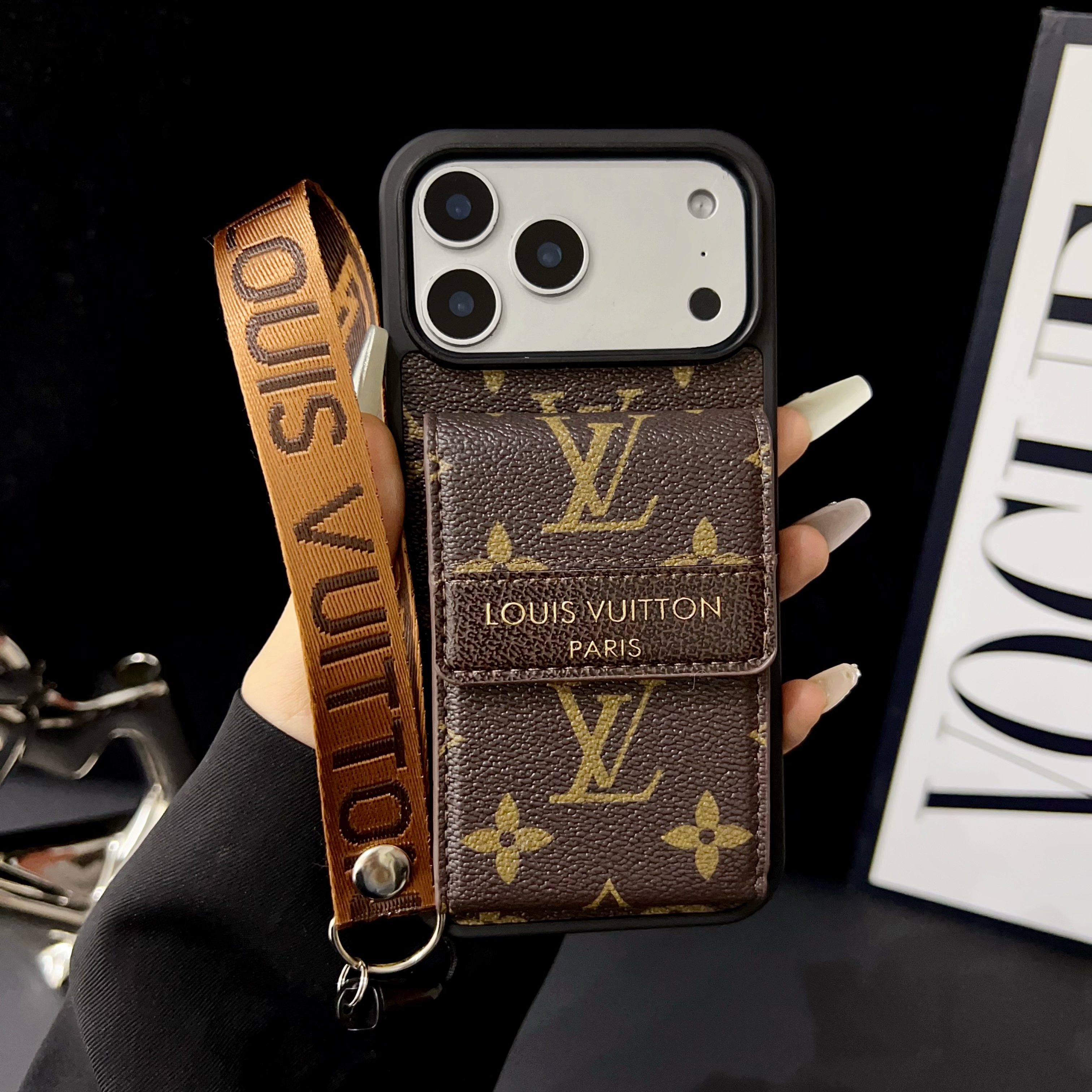 Premium Monogram iPhone Case With Wallet And Strap For iPhone 17 Series-GELV155