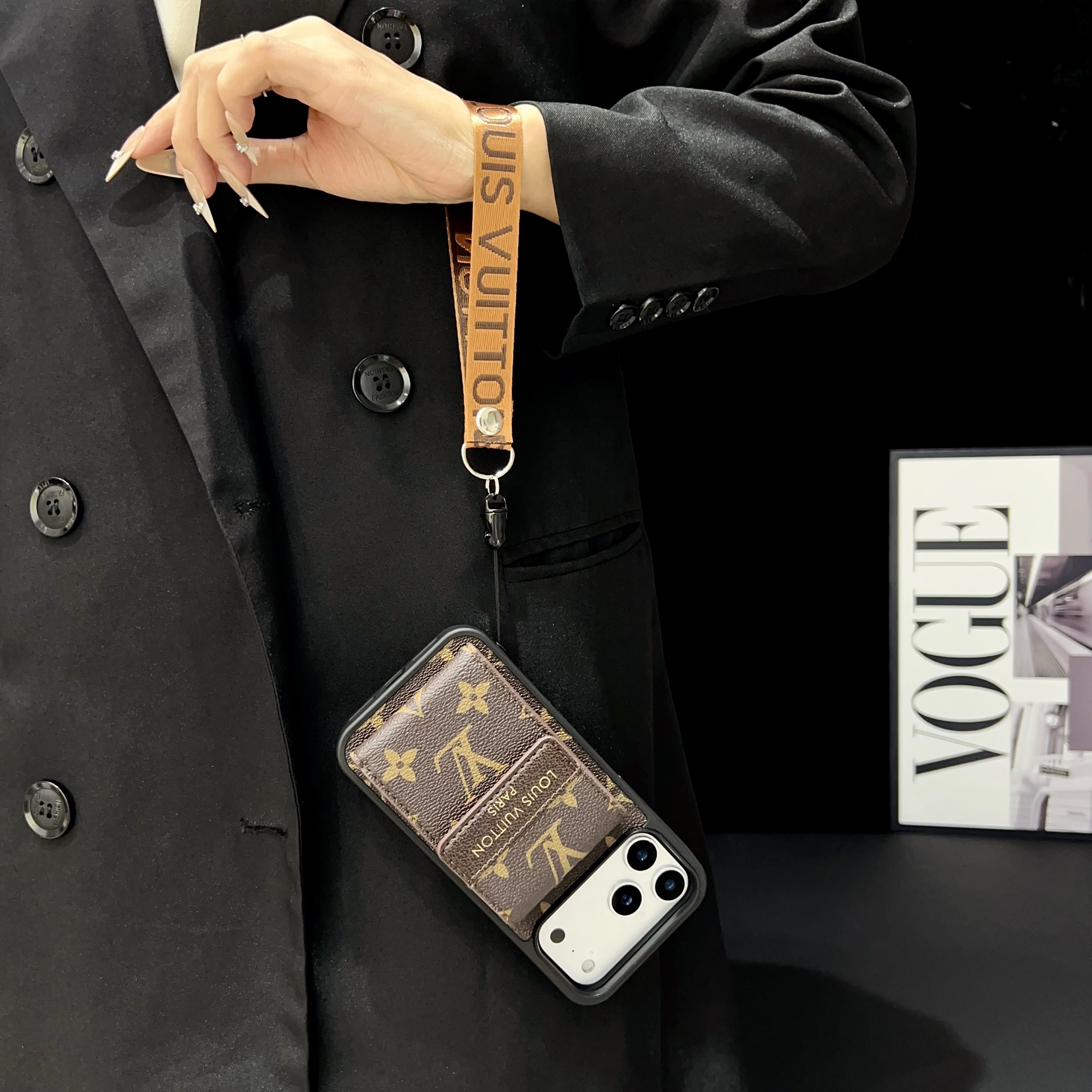 Premium Monogram iPhone Case With Wallet And Strap For iPhone 17 Series-GELV155