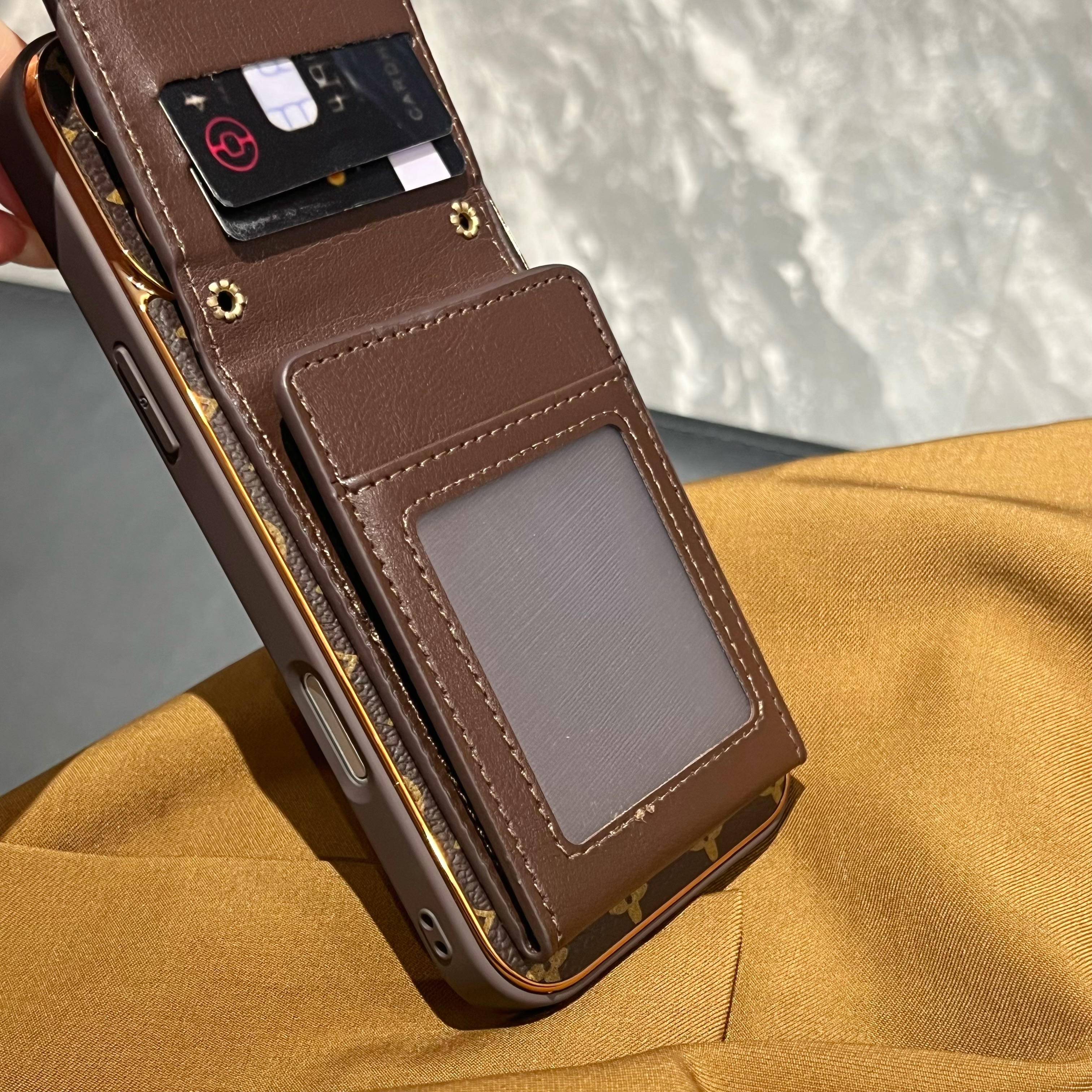 Elegant Leather Monogram iPhone Case With Card Holder For iPhone 17 Series-GELV230