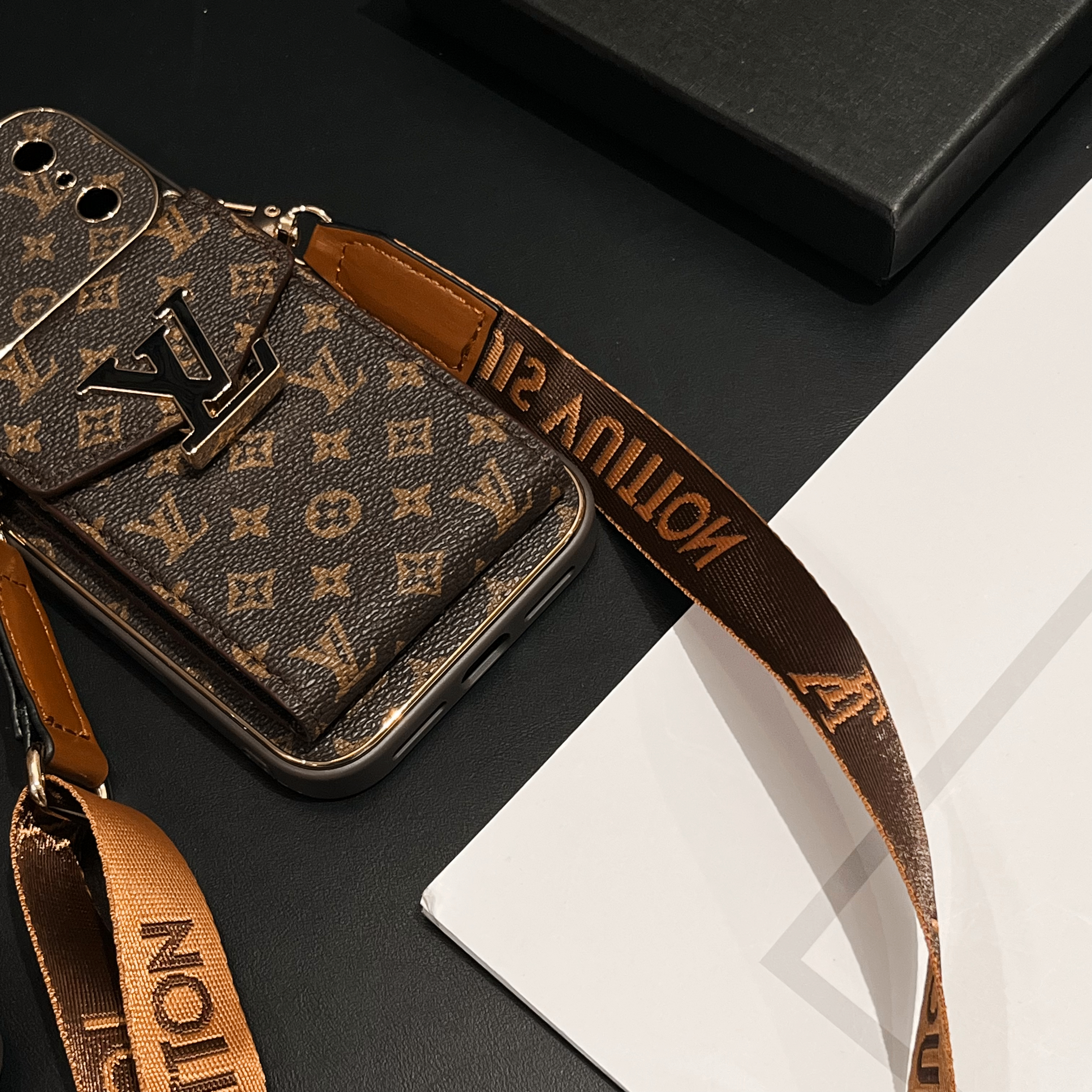 High-quality  Monogram iPhone Case With Card Wallet And Strap For iPhone 17 Series-GELV163