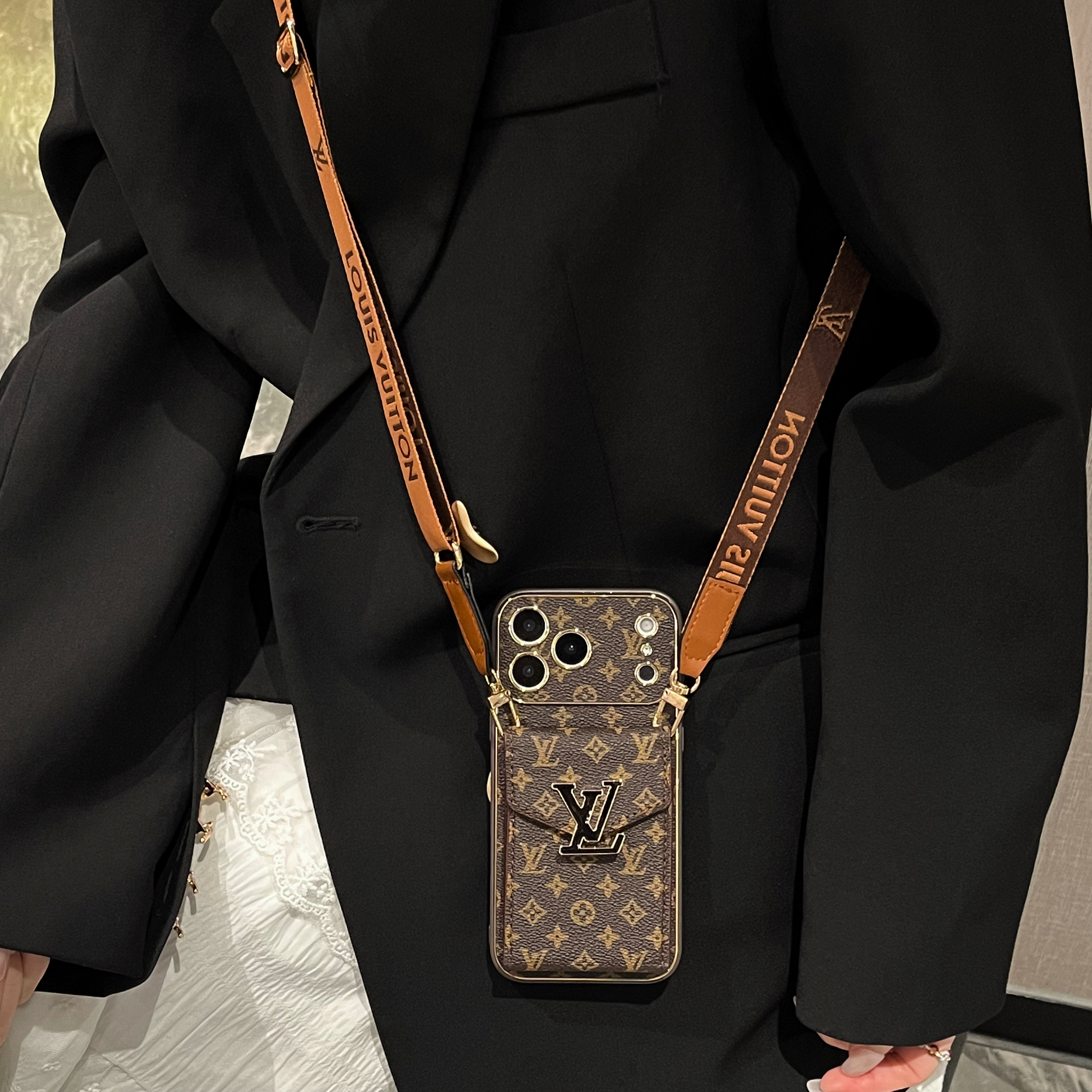 High-quality  Monogram iPhone Case With Card Wallet And Strap For iPhone 17 Series-GELV163