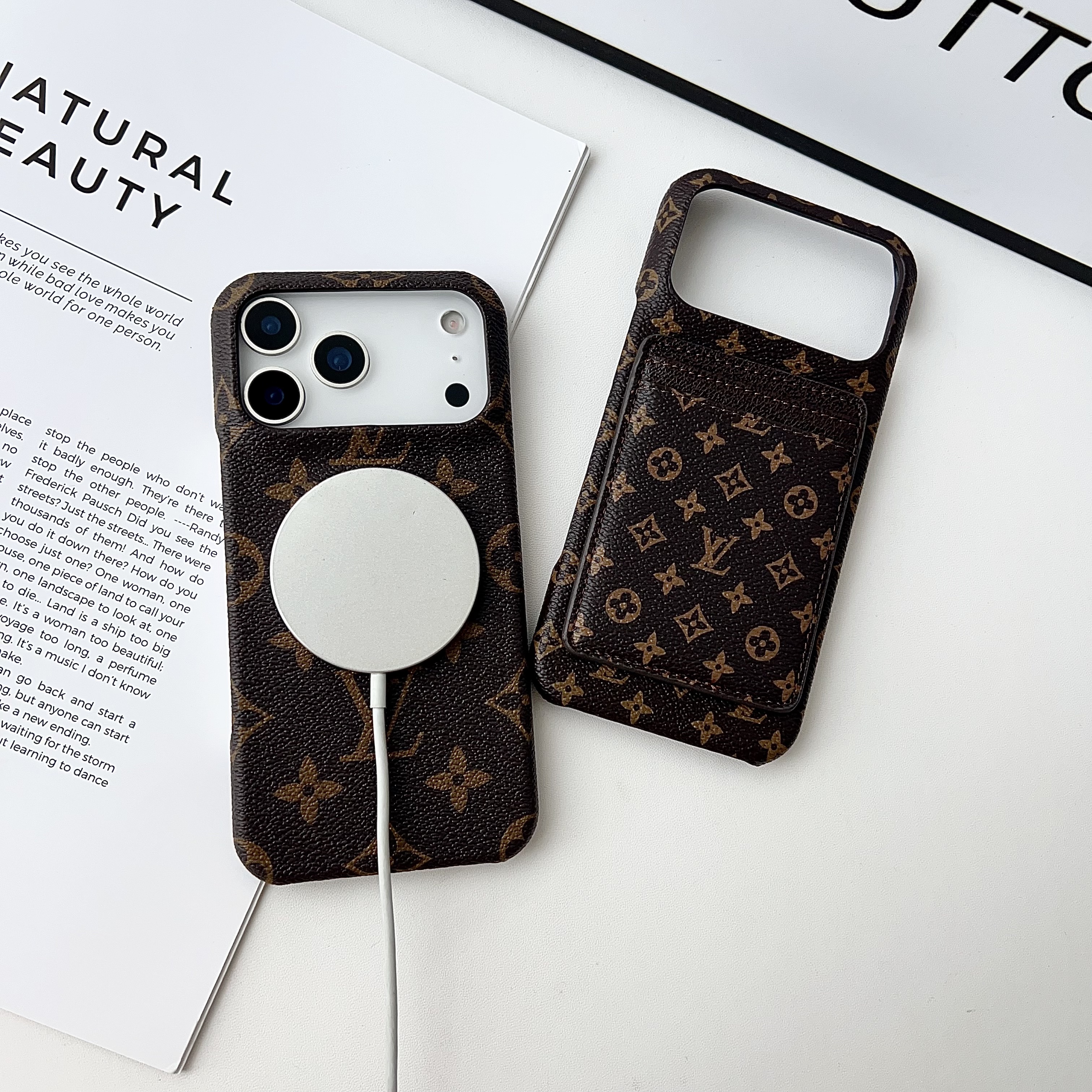 High-quality Monogram iPhone Case With Card Holder For iPhone 17 Series-GELV156