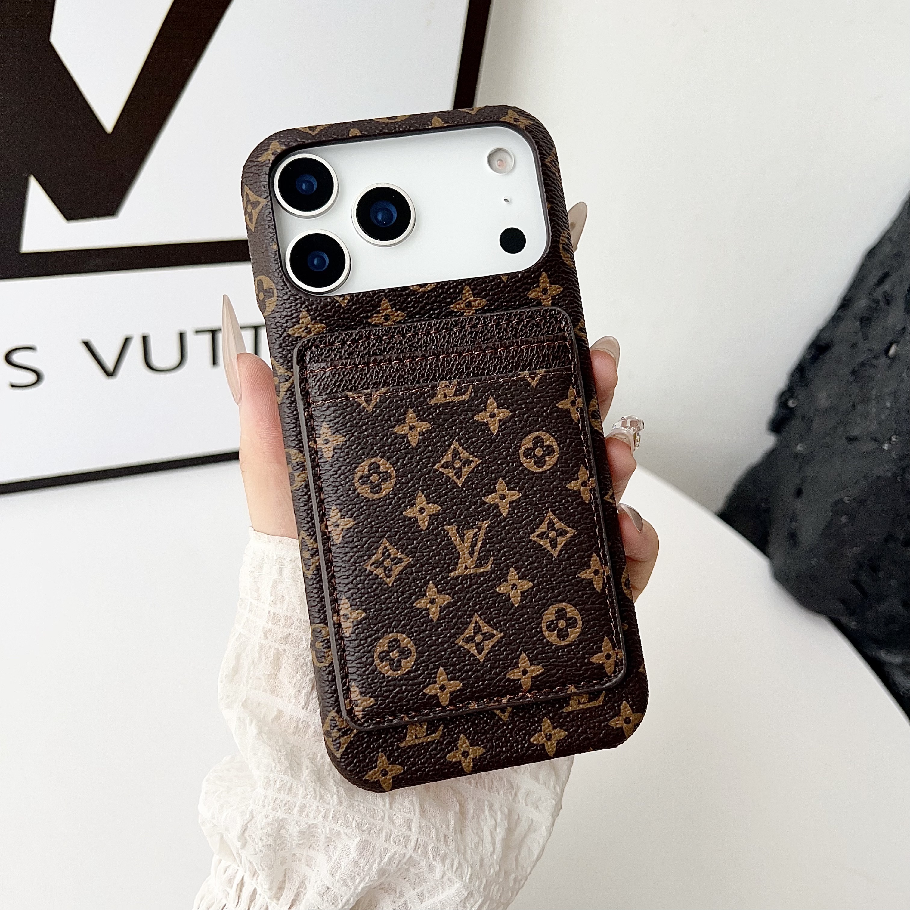 High-quality Monogram iPhone Case With Card Holder For iPhone 17 Series-GELV156