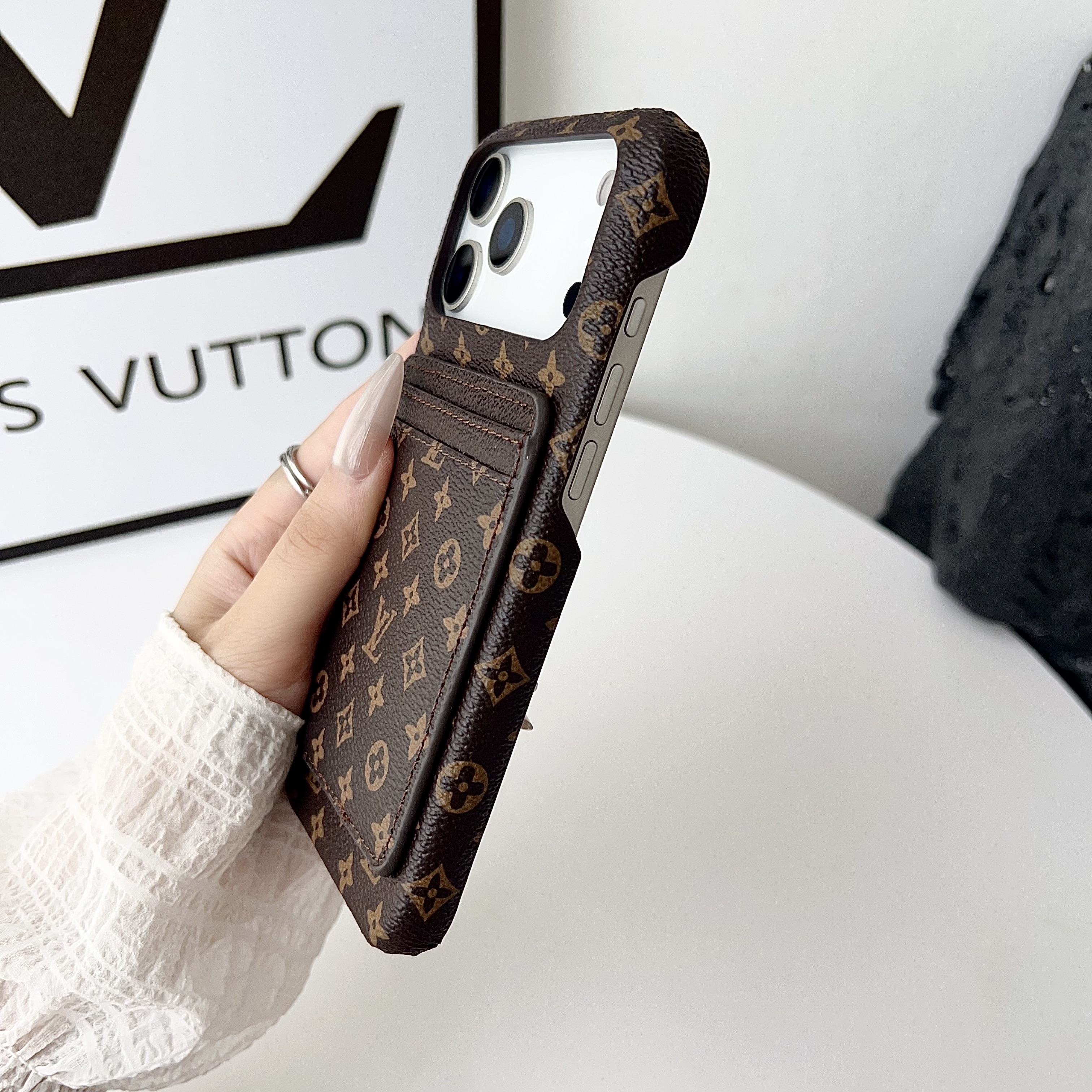 High-quality Monogram iPhone Case With Card Holder For iPhone 17 Series-GELV156