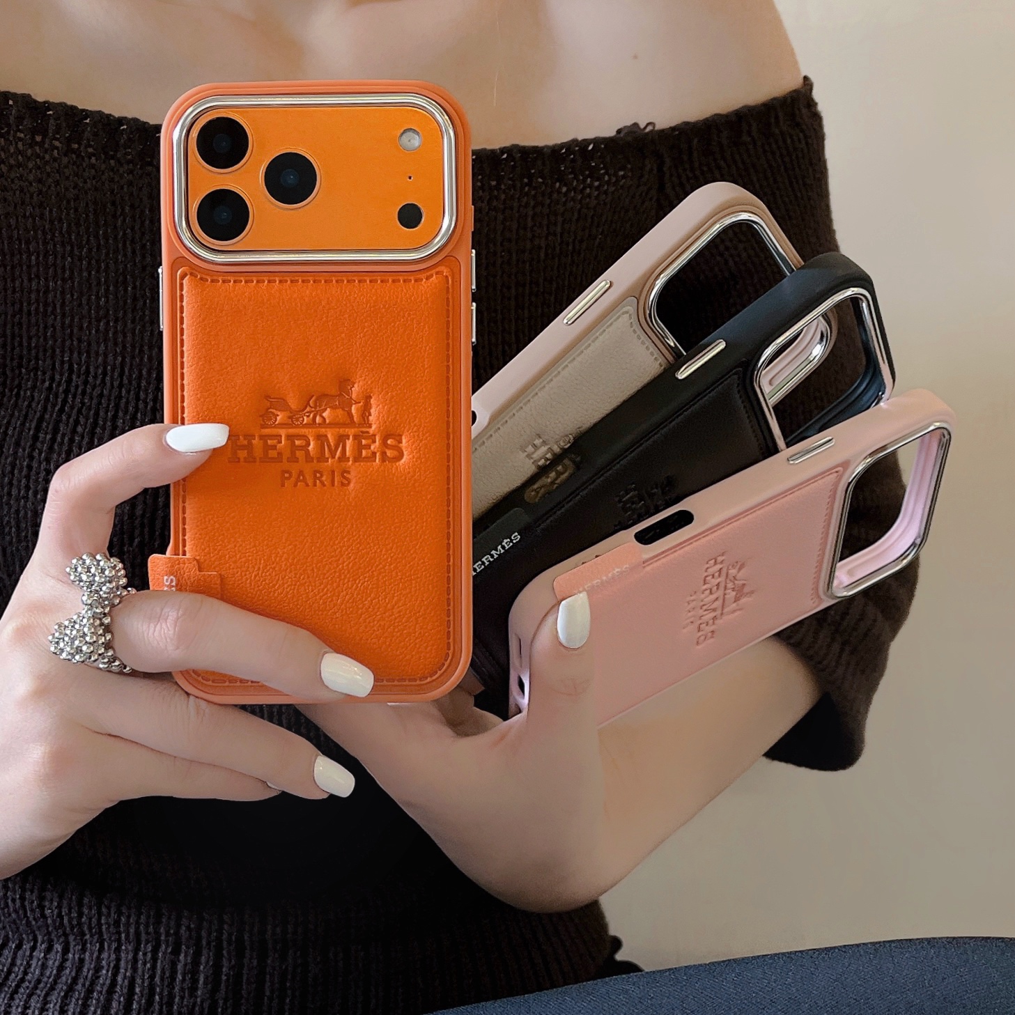 Leather H iPhone Case Orange For iPhone 17/16/15/14-VEH032