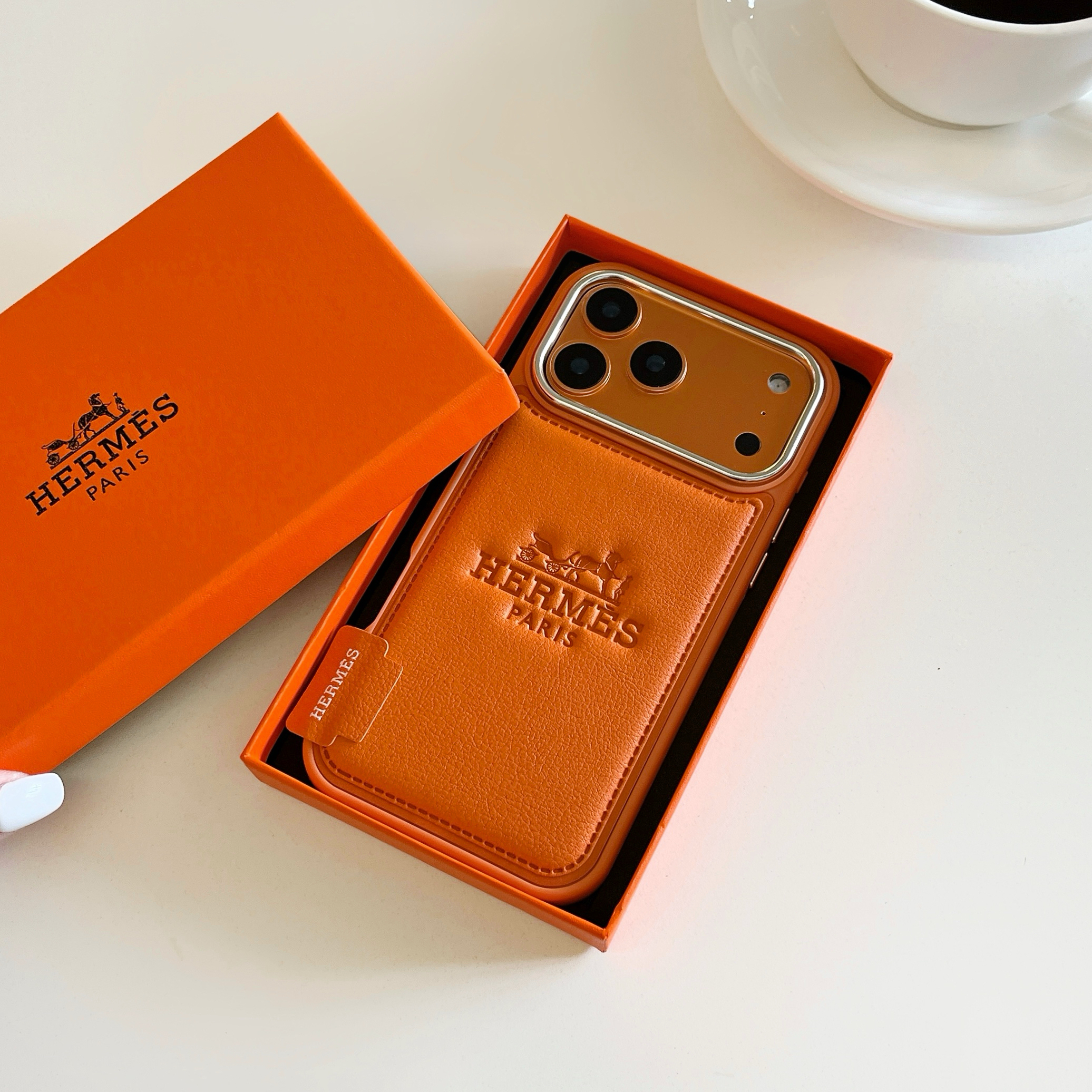Leather H iPhone Case Orange For iPhone 17/16/15/14-VEH032