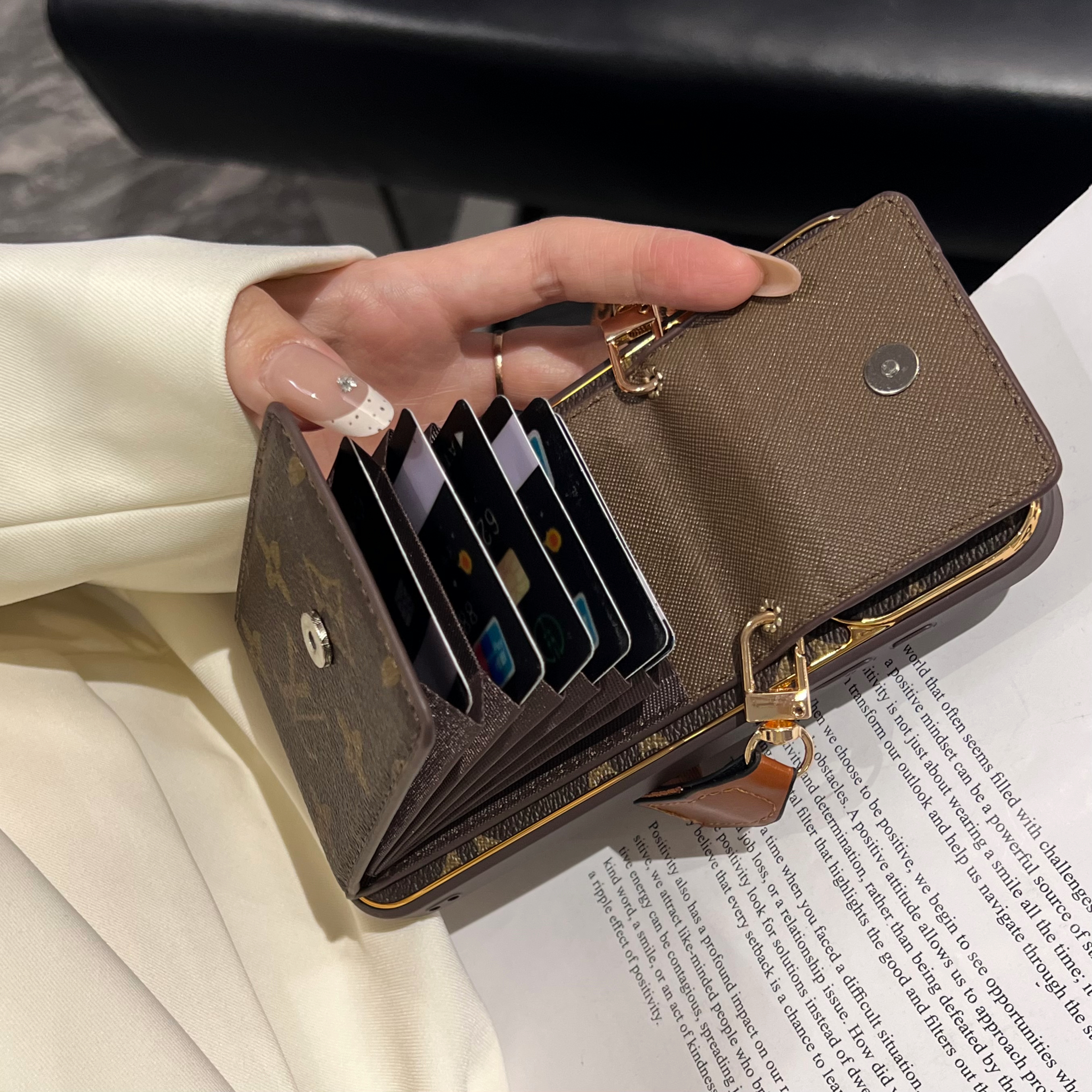 Leather  Monogram iPhone Case With Wallet And Crossbody Strap For iPhone 17 Series-GELV166