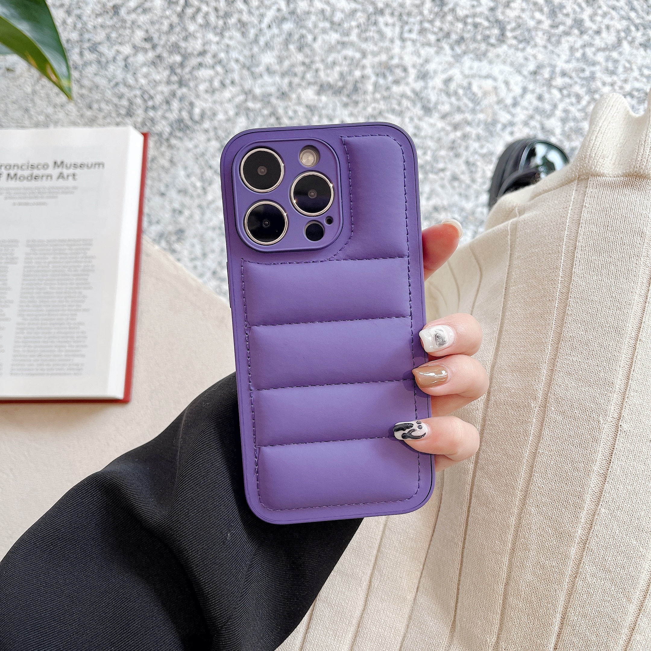 Leather Puffer Phone Case For iPhone Purple-YHK251709