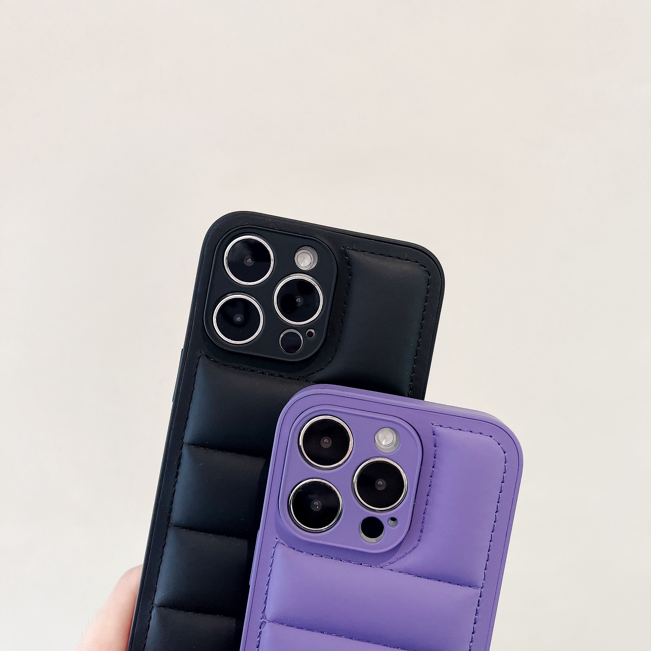 Leather Puffer Phone Case For iPhone Purple-YHK251709