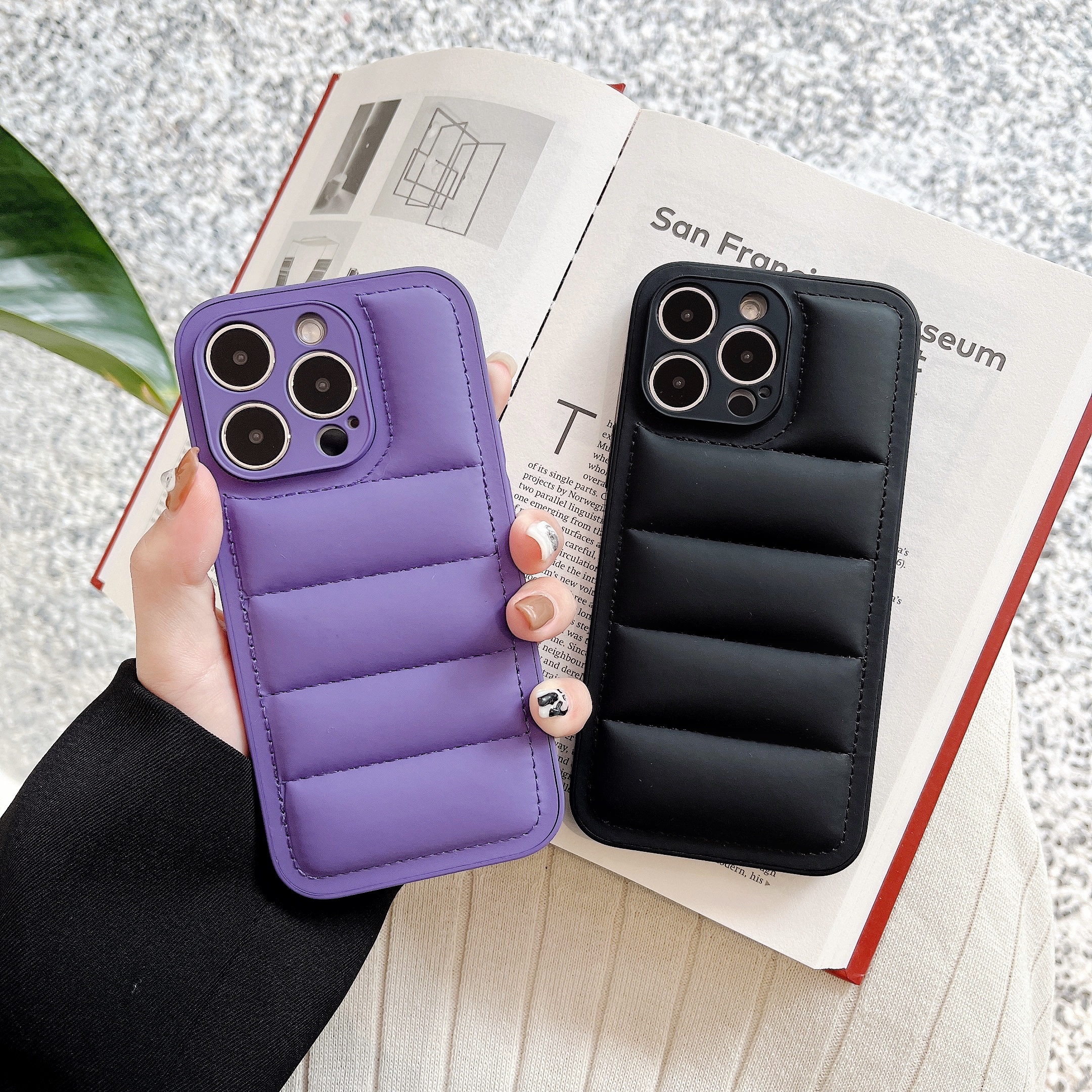 Leather Puffer Phone Case For iPhone Purple-YHK251709