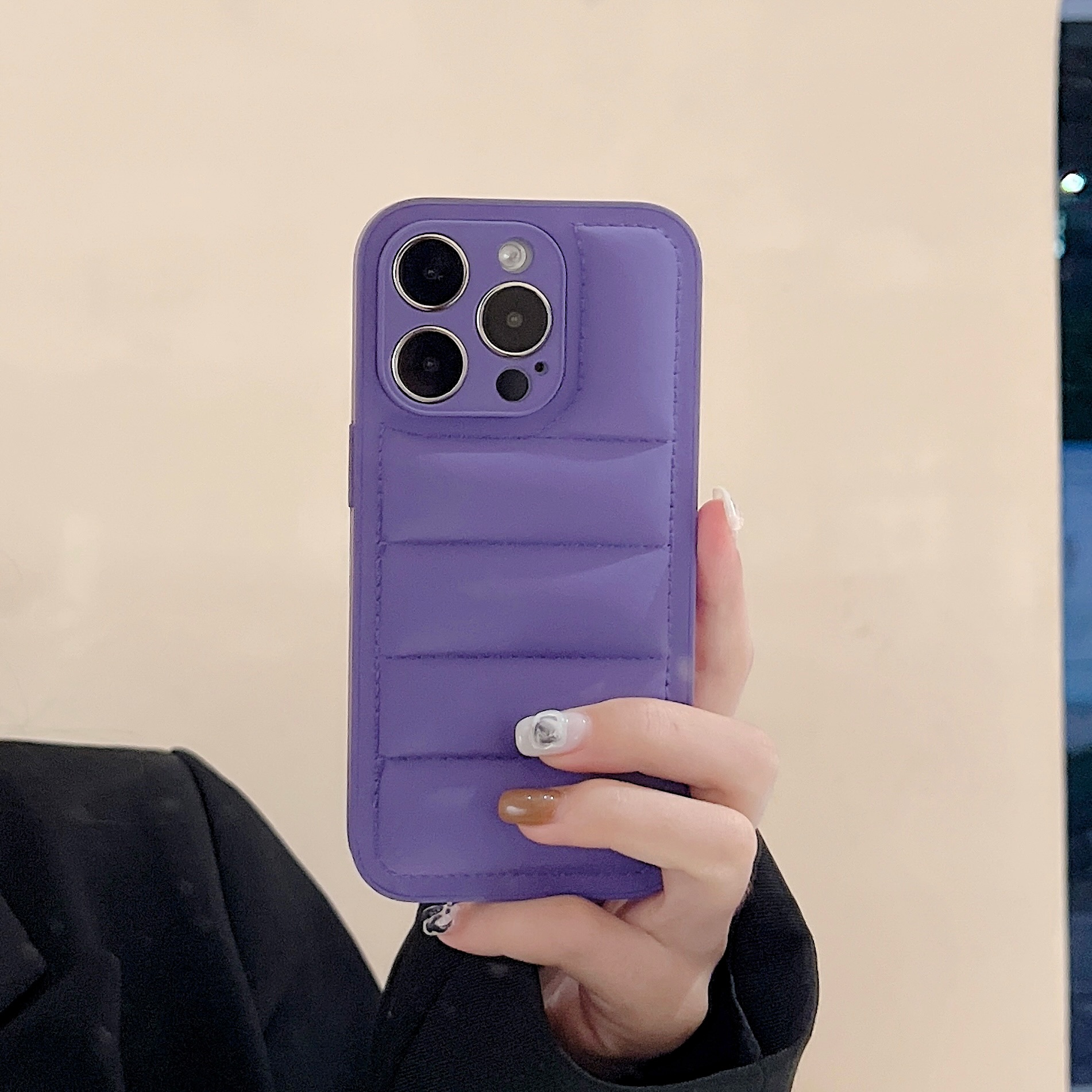 Leather Puffer Phone Case For iPhone Purple-YHK251709